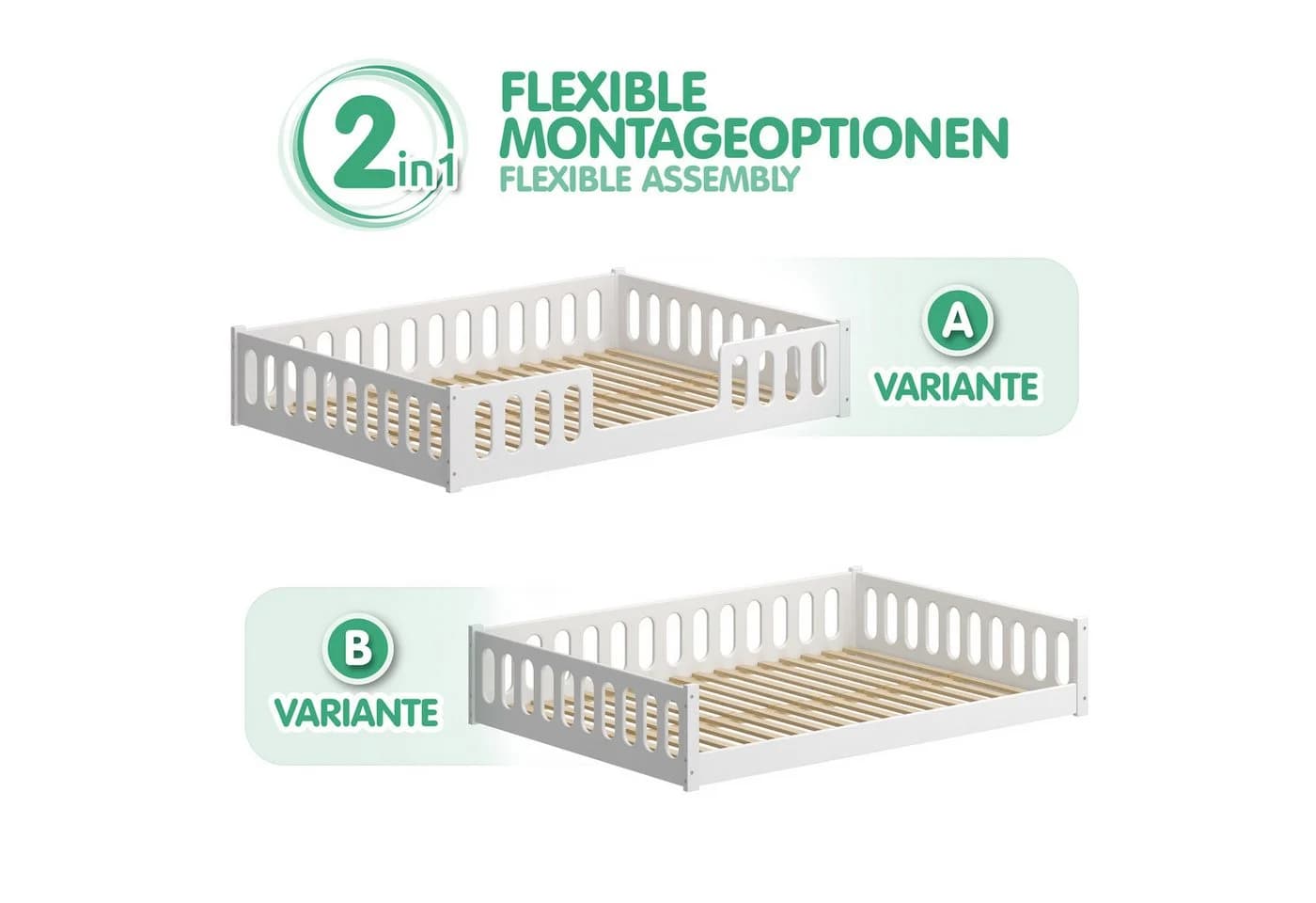 CADANI Kinderbett MONTE Bodenbett Weiß 2in1 Montessori - Bild 3
