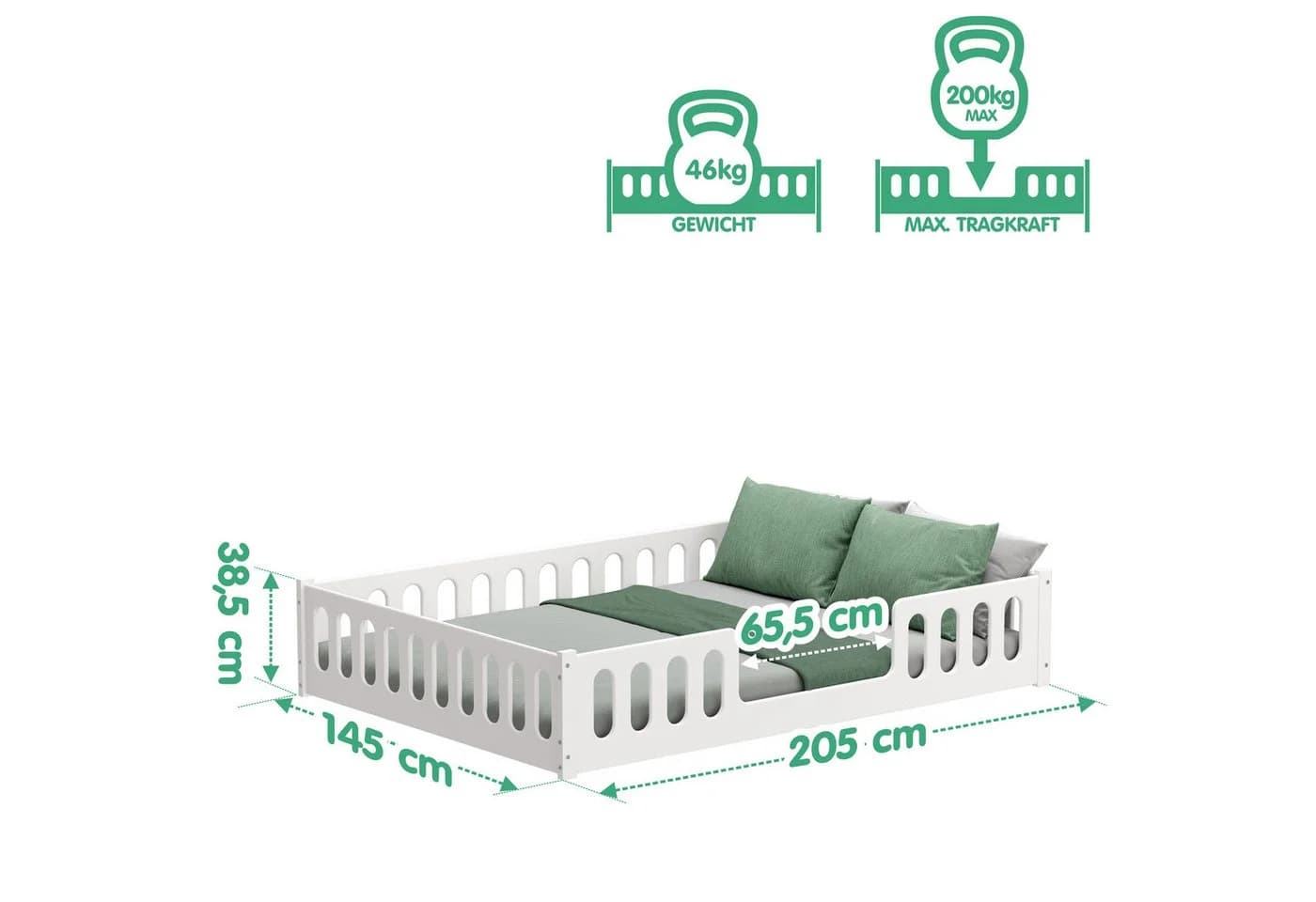 CADANI Kinderbett MONTE Bodenbett Weiß 2in1 Montessori - Bild 4