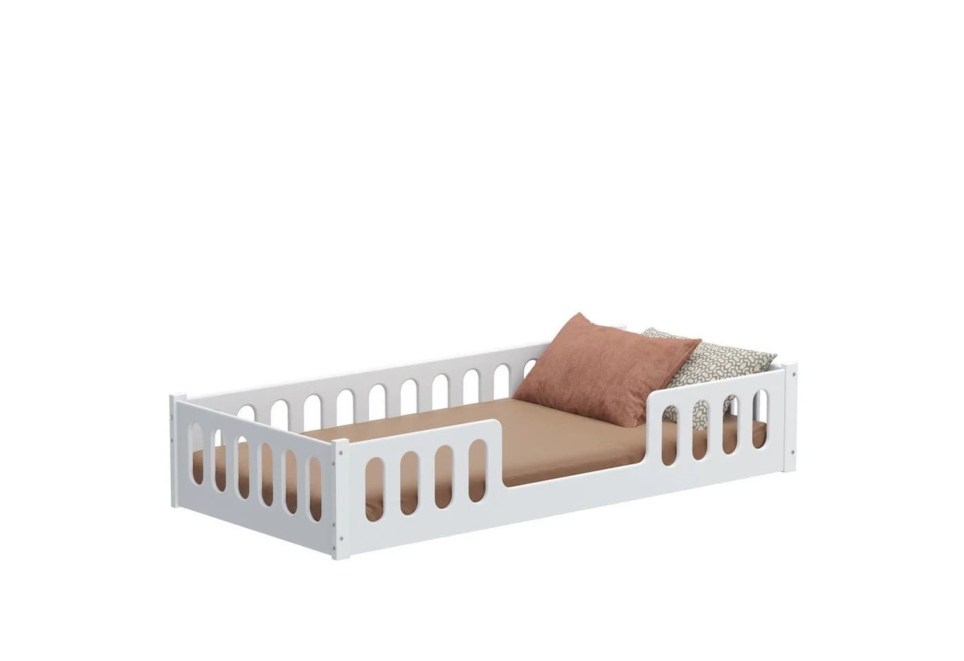CADANI Kinderbett MONTE Bodenbett Weiß 2in1 Montessori mit Rausfallschutz