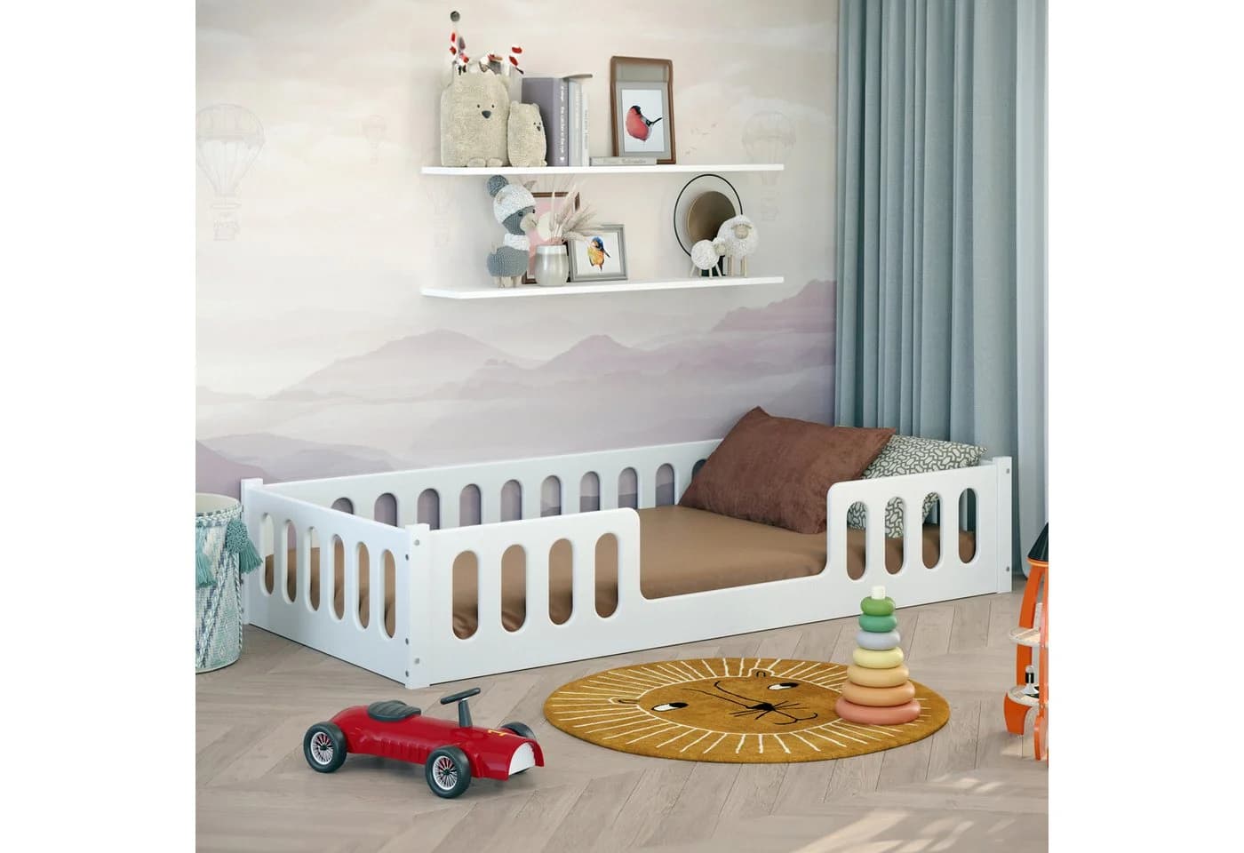 CADANI Kinderbett MONTE Bodenbett Weiß 2in1 Montessori mit Rausfallschutz - Bild 2