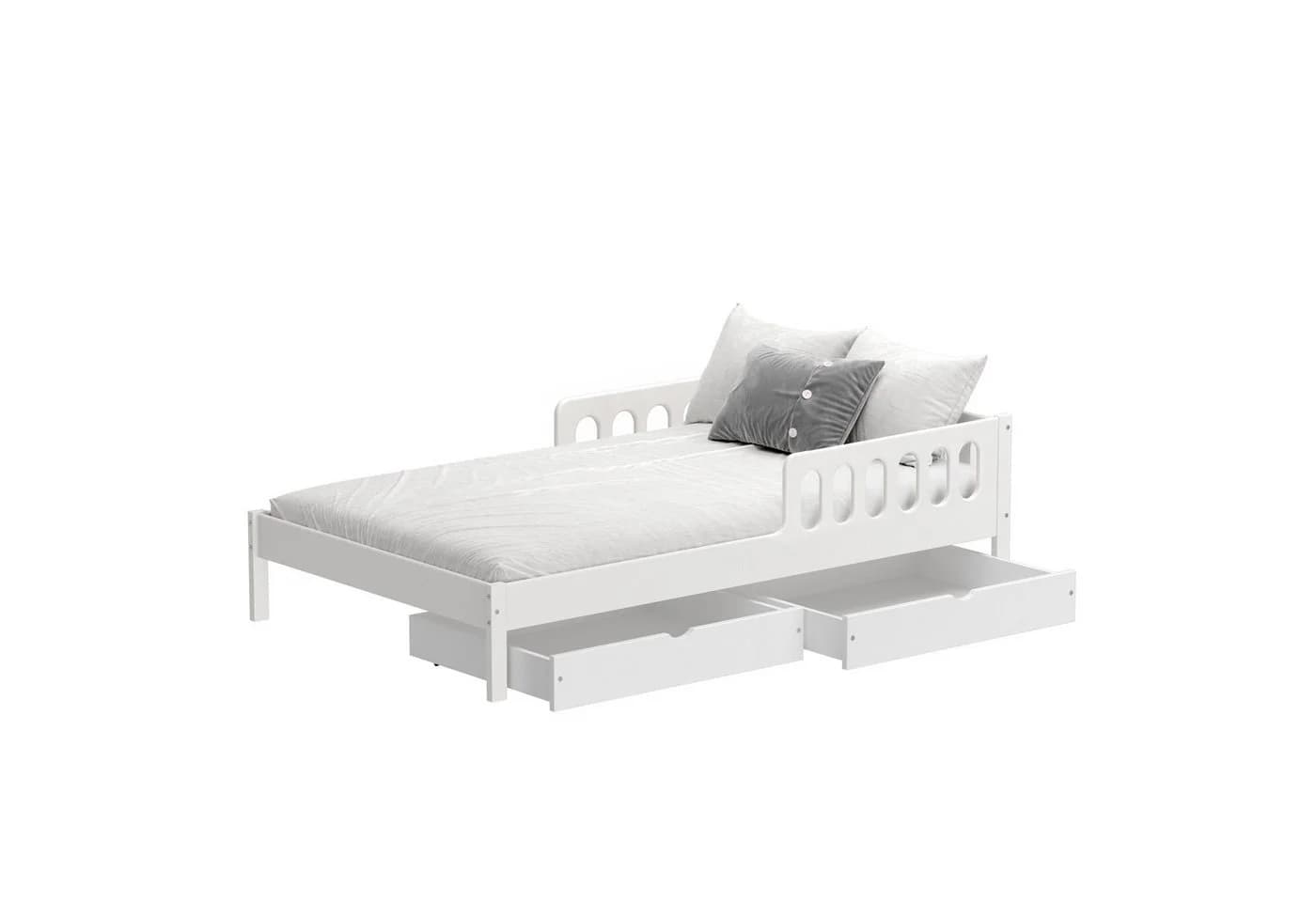 CADANI Kinderbett FINN 120x200 cm Weiß mit Schubladen & Rausfallschutz