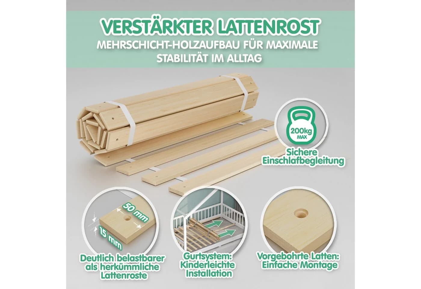 CADANI Kinderbett Timi Bodenbett Weiß Massivholz Montessori - Bild 4