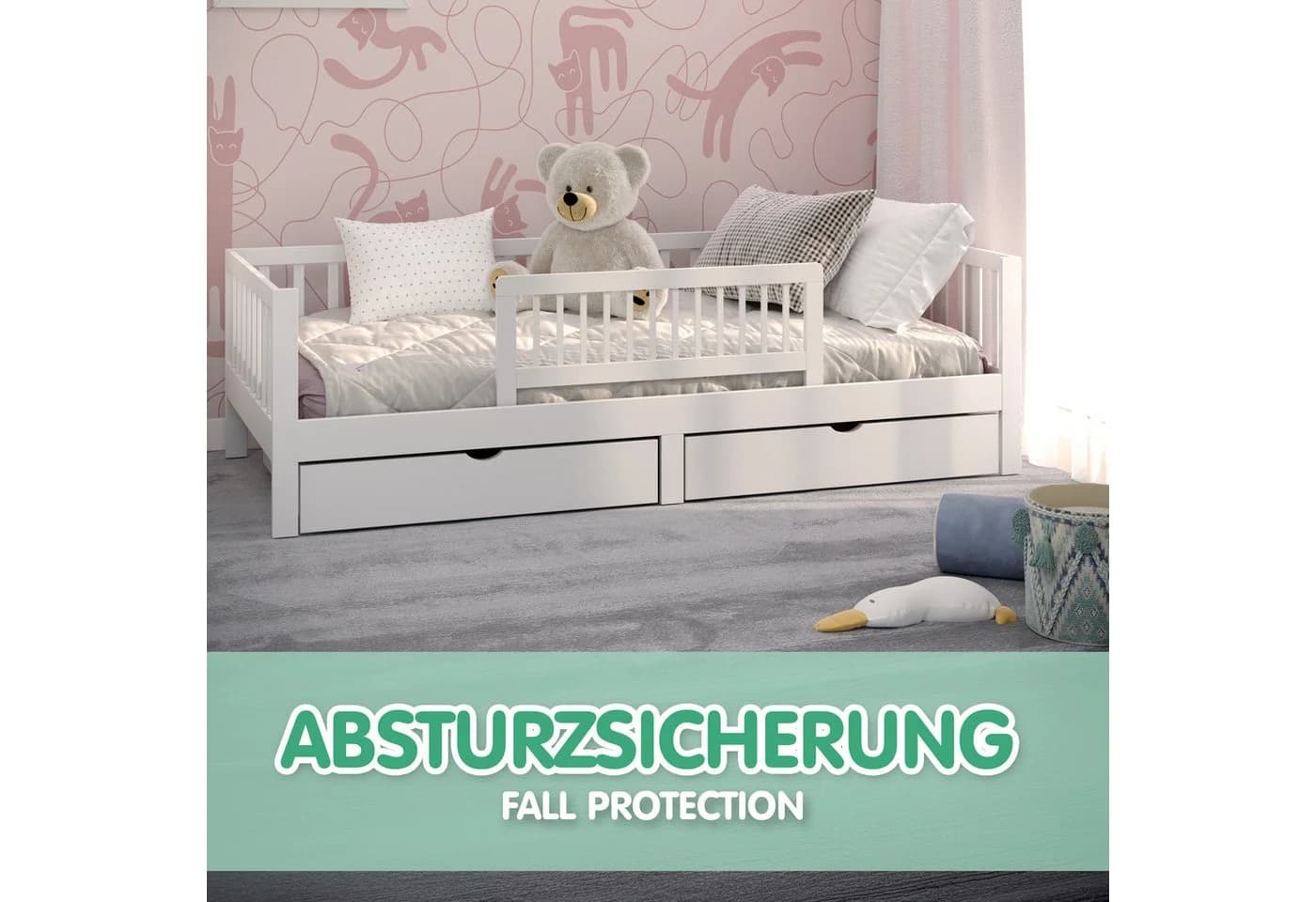 CADANI Bettschutzgitter Holz Bettgitter Kinderbett Rausfallschutz klappbar