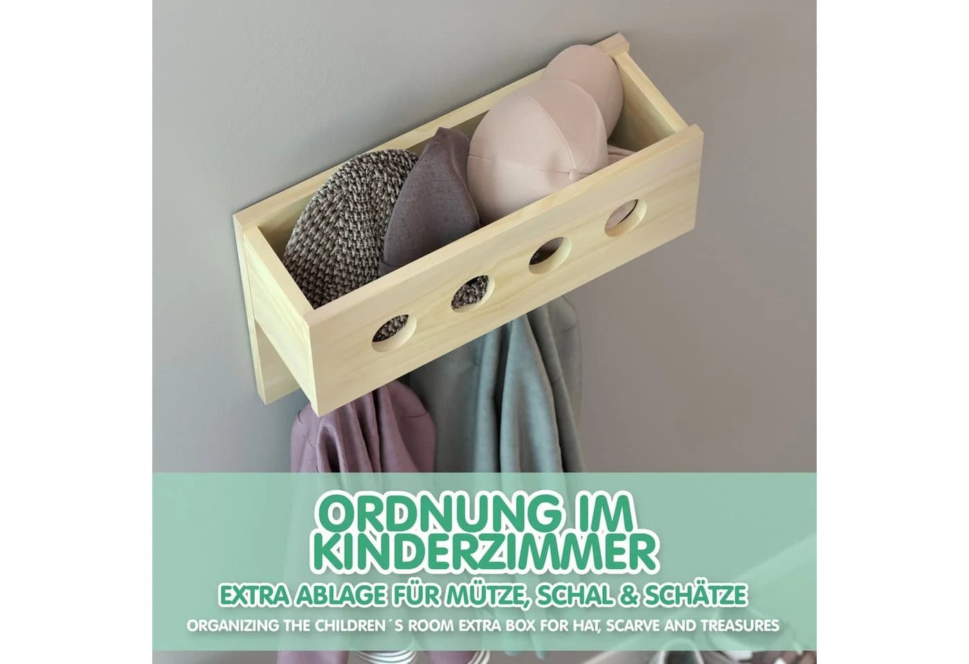CADANI Wandgarderobe Kinder Massivholz Montessori