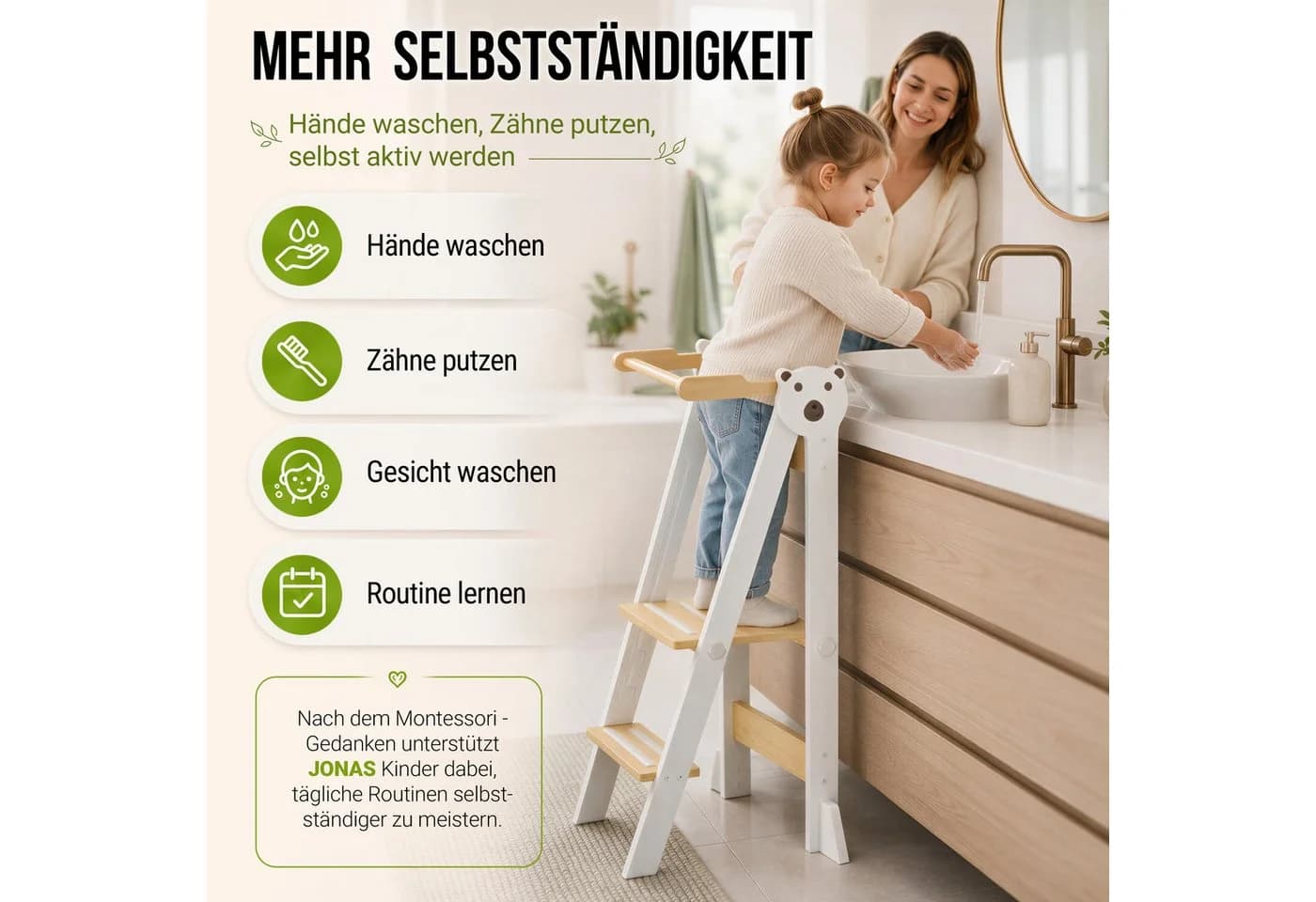 CADANI Lernturm JONAS Stehhilfe klappbar weiß Massivholz - Bild 5