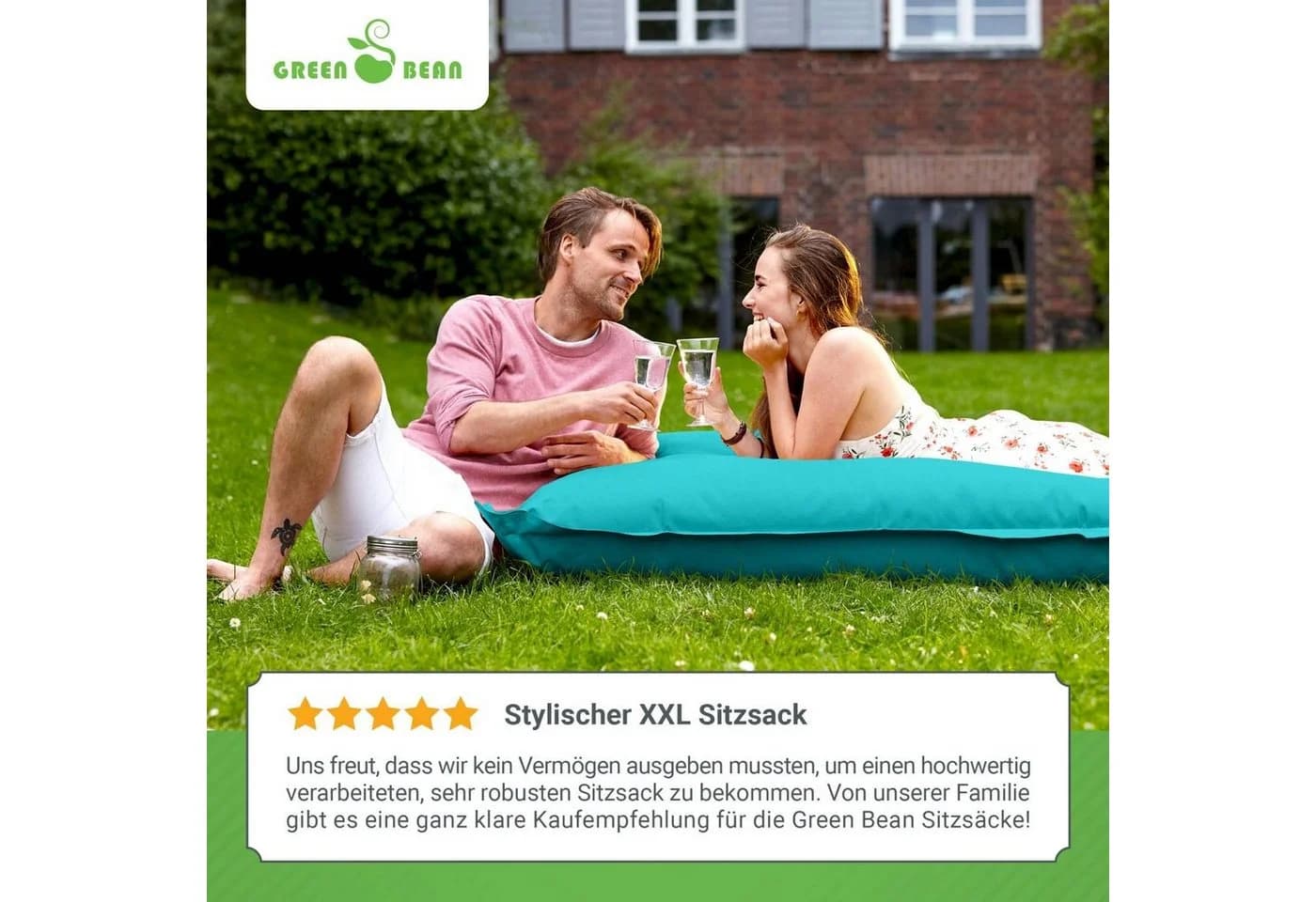 Green Bean Sitzsack XXL Square 140x180cm Türkis Outdoor - Bild 4