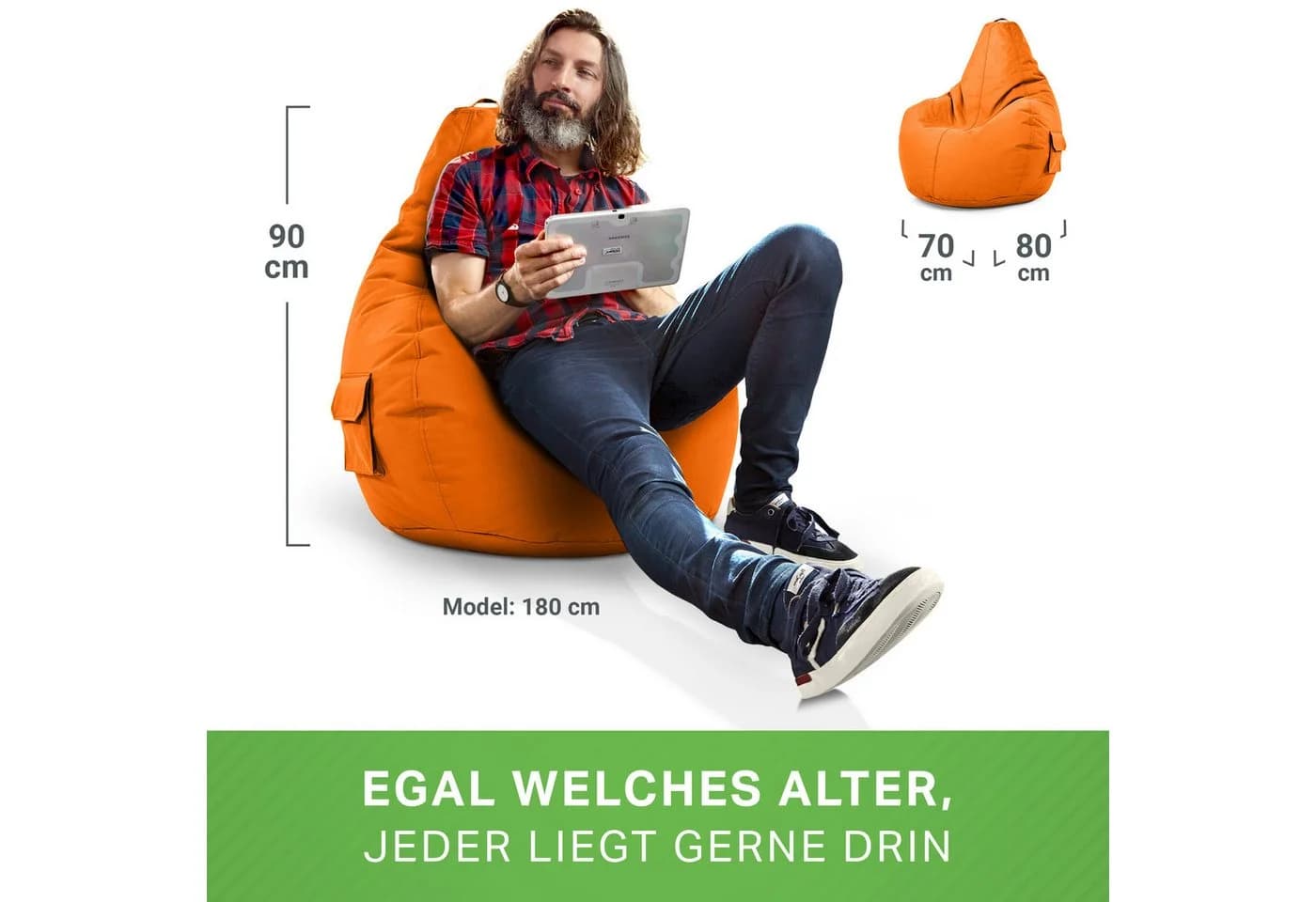 Green Bean Gaming Sitzsack Cozy mit Rückenlehne Orange - Bild 5