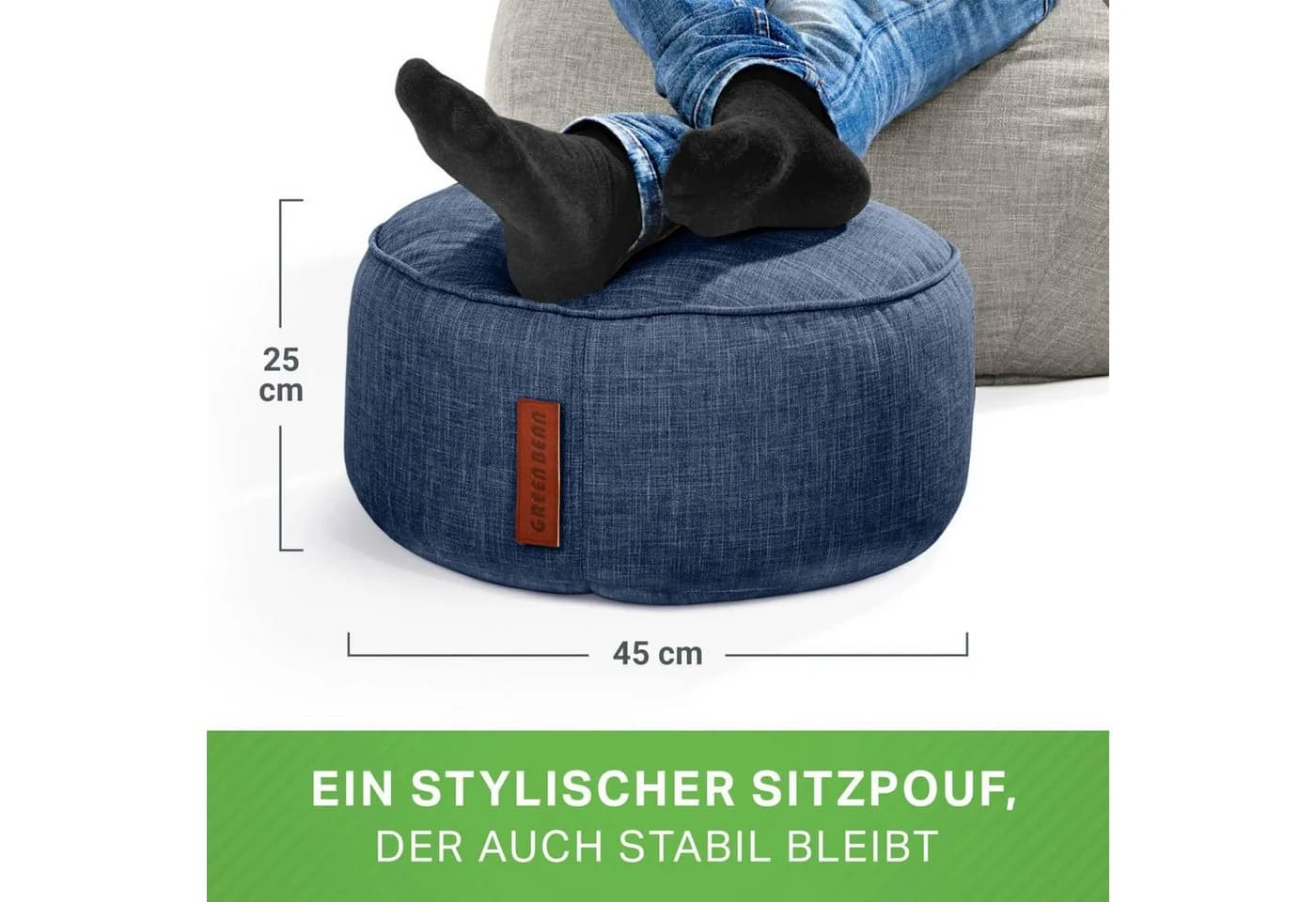 Green Bean Home-Linen Pouf: Dunkelblau Sitzsack mit EPS-Perlen Füllung - Bild 3