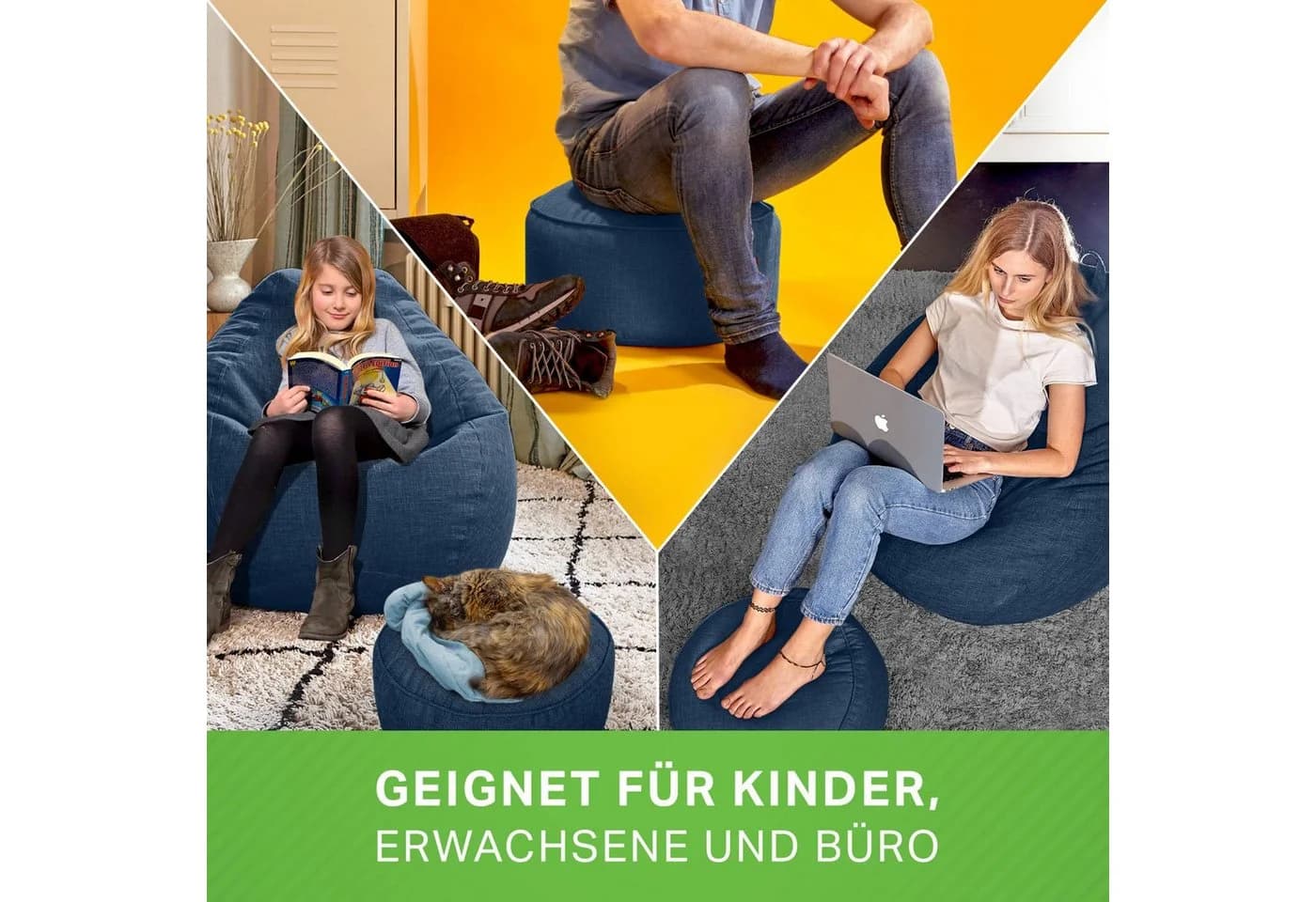 Green Bean Home-Linen Pouf: Dunkelblau Sitzsack mit EPS-Perlen Füllung - Bild 5