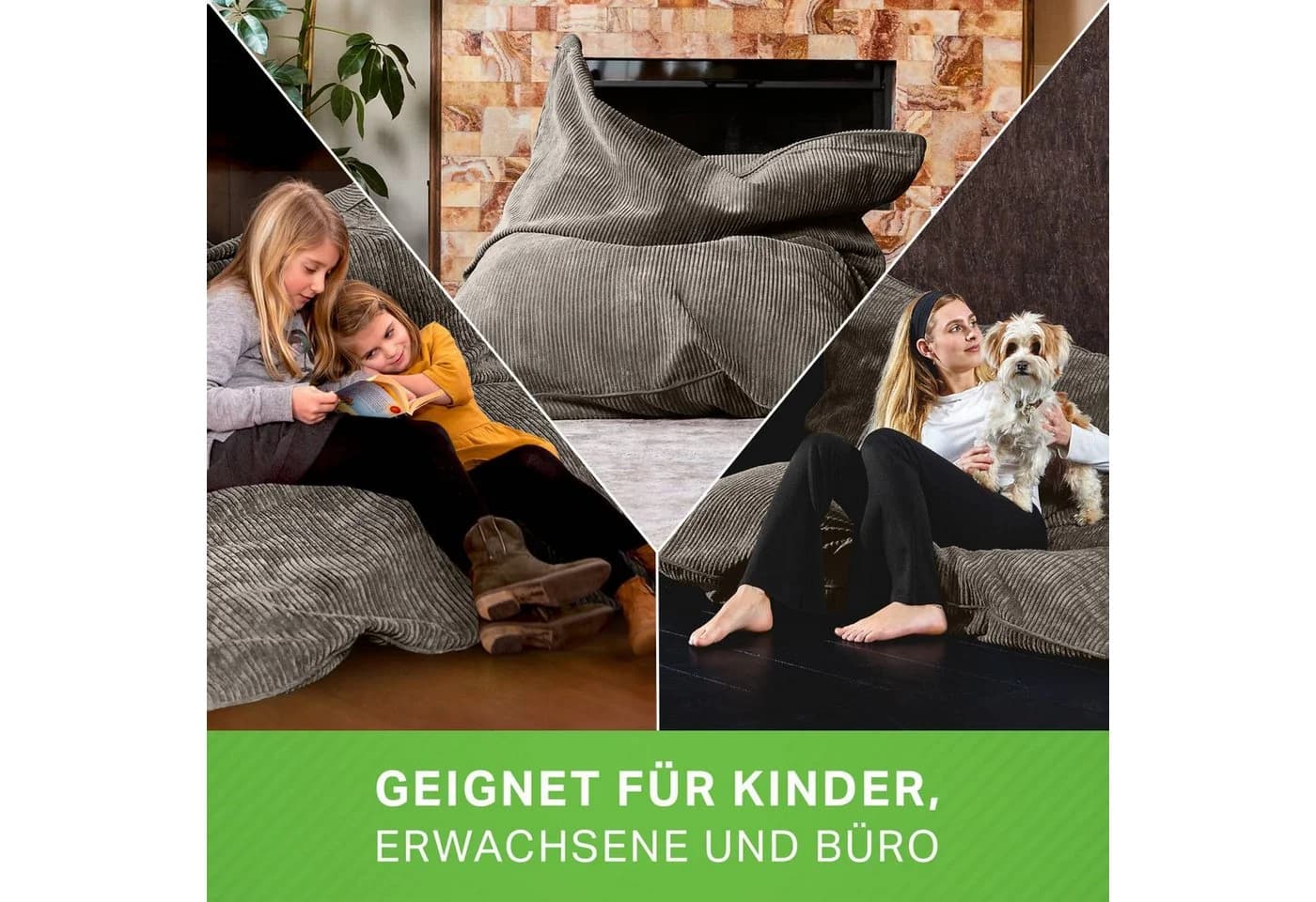 Green Bean Sitzsack XXL Cord Grau EPS-Perlen Füllung - Bild 3