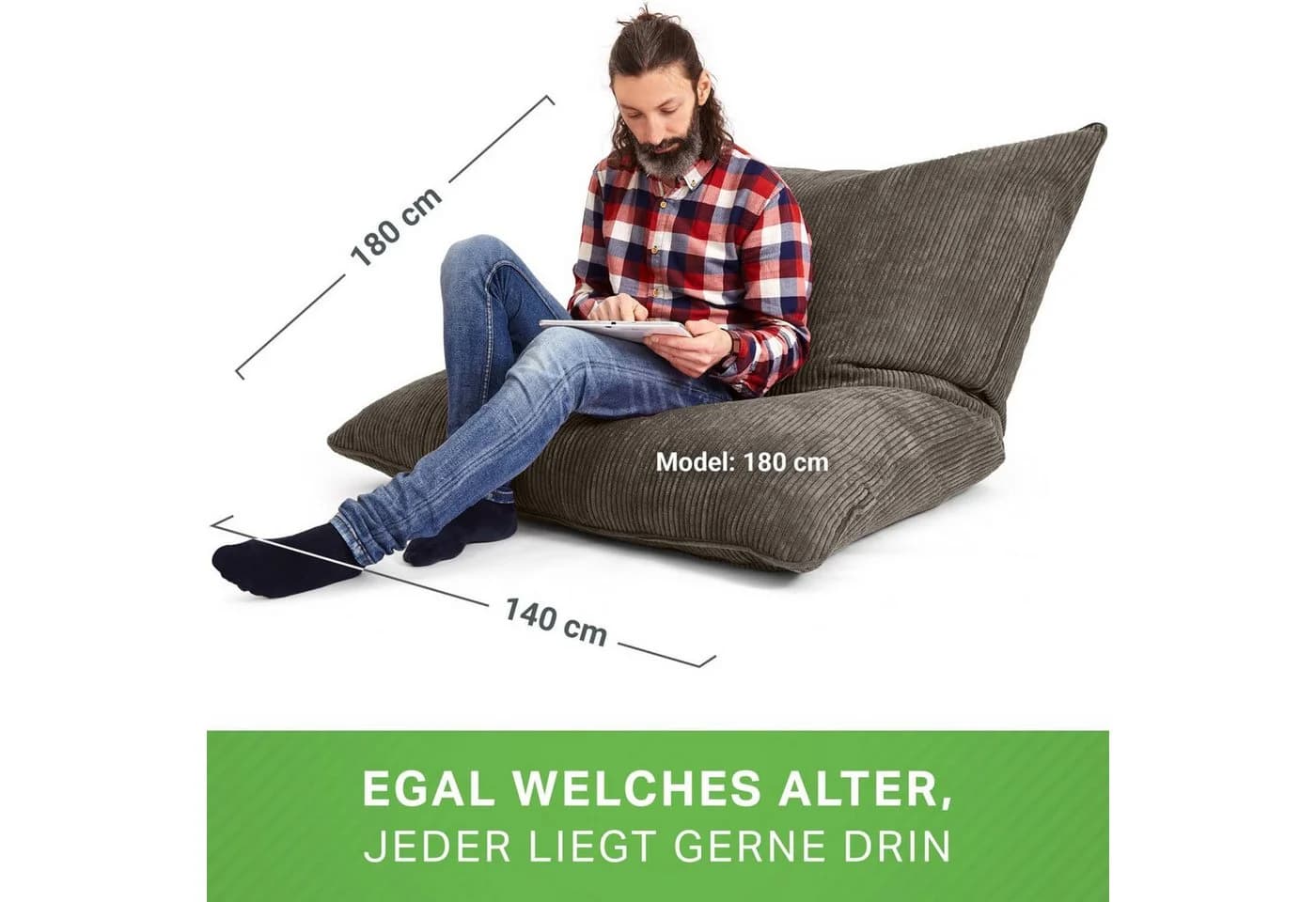 Green Bean Sitzsack XXL Cord Grau EPS-Perlen Füllung - Bild 5