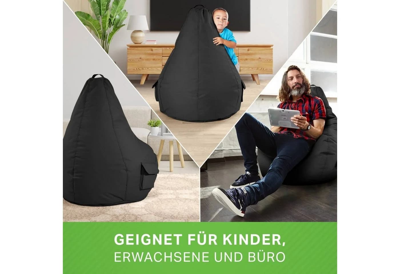 Green Bean Gaming Sitzsack + Hocker Cozy+Cube Schwarz 2er Set - Bild 3