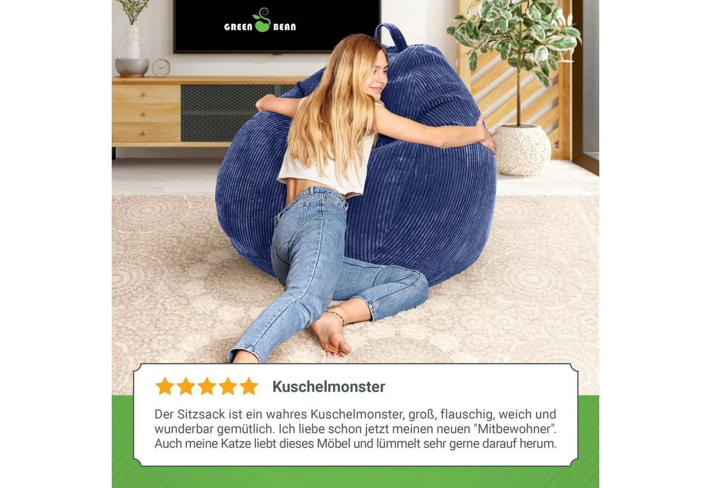 Green Bean Indoor Sitzsack Scoop Cord Dunkelblau XL - Bild 4