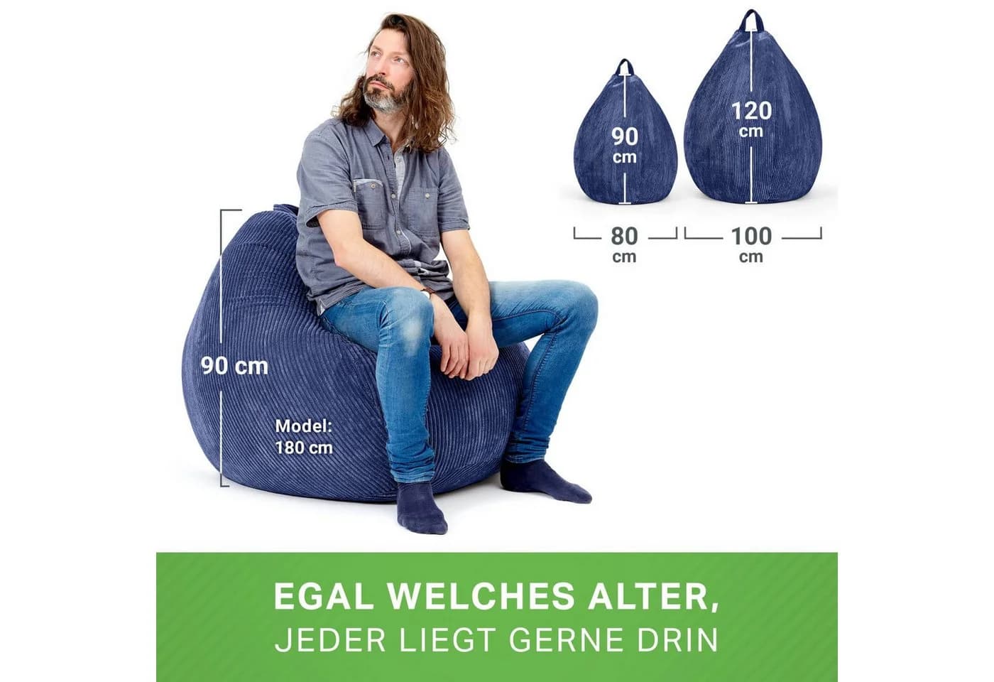 Green Bean Indoor Sitzsack Scoop Cord Dunkelblau XL - Bild 5