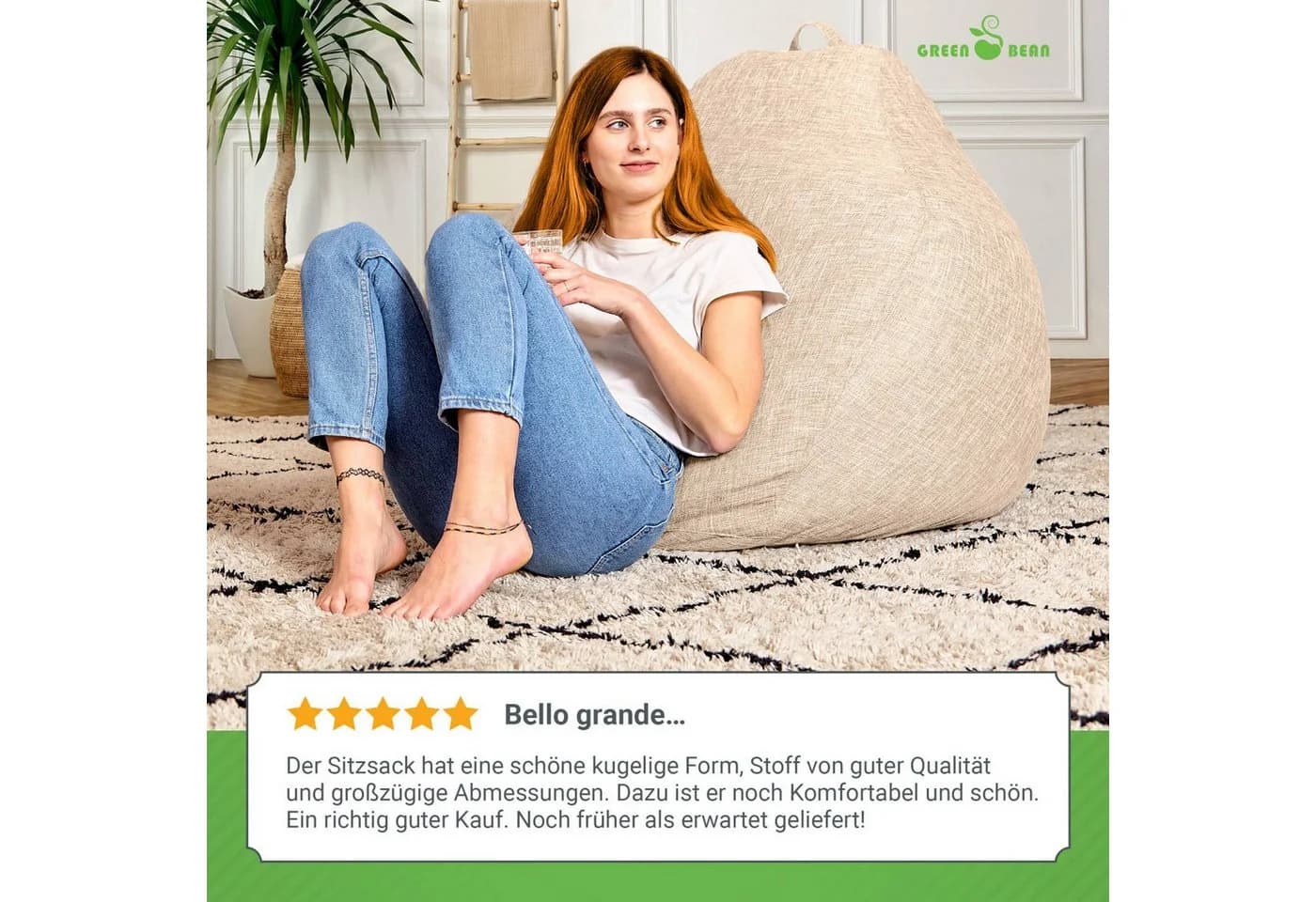 Green Bean Sitzsack Indoor Beige Leinen 200 Liter - Bild 4