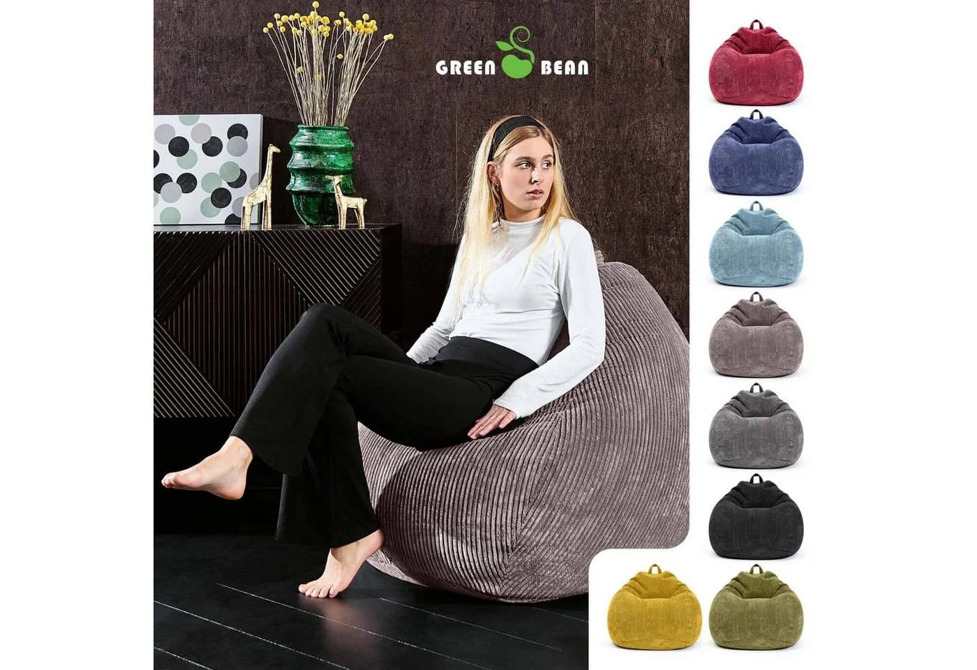 Green Bean Sitzsack Indoor Scoop 90x110cm Cord Grau
