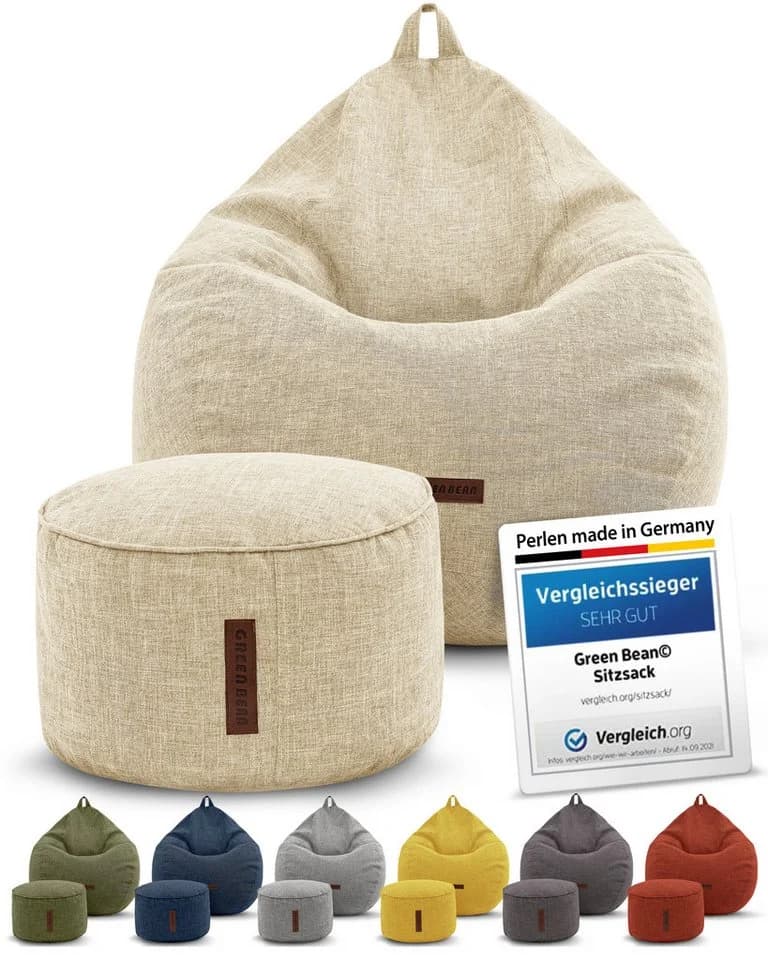 Green Bean Sitzsack Indoor XXL Home Linen + Hocker 2er Set Beige - Bild 4