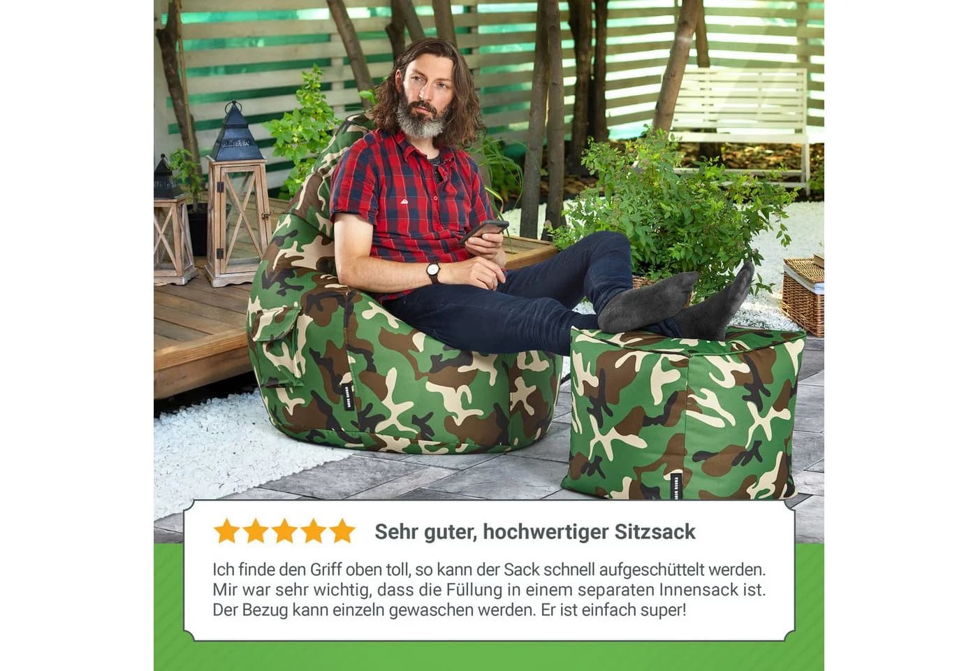 Green Bean Gaming Sitzsack mit Rückenlehne Camouflage Grün - Bild 4