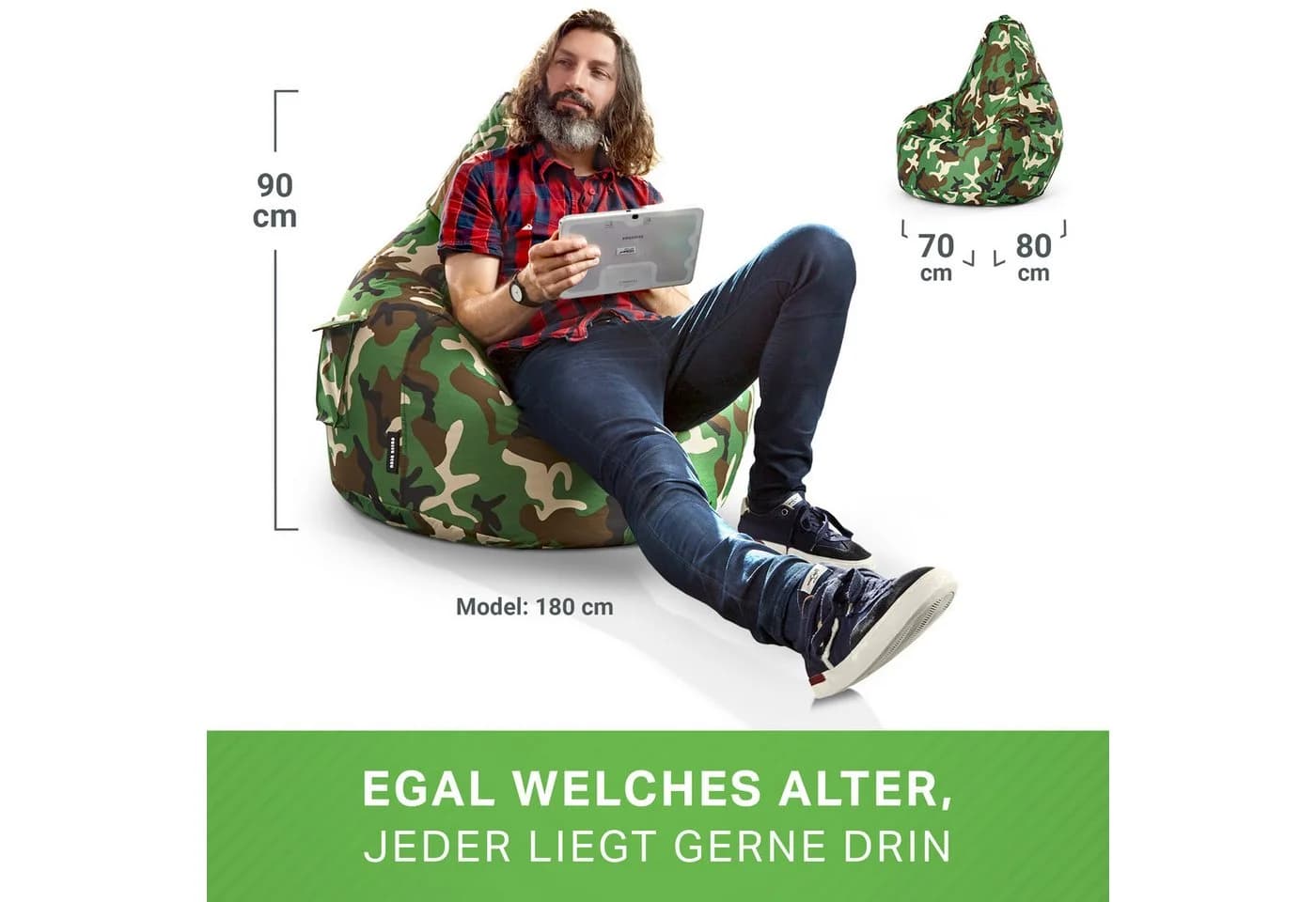 Green Bean Gaming Sitzsack mit Rückenlehne Camouflage Grün - Bild 5
