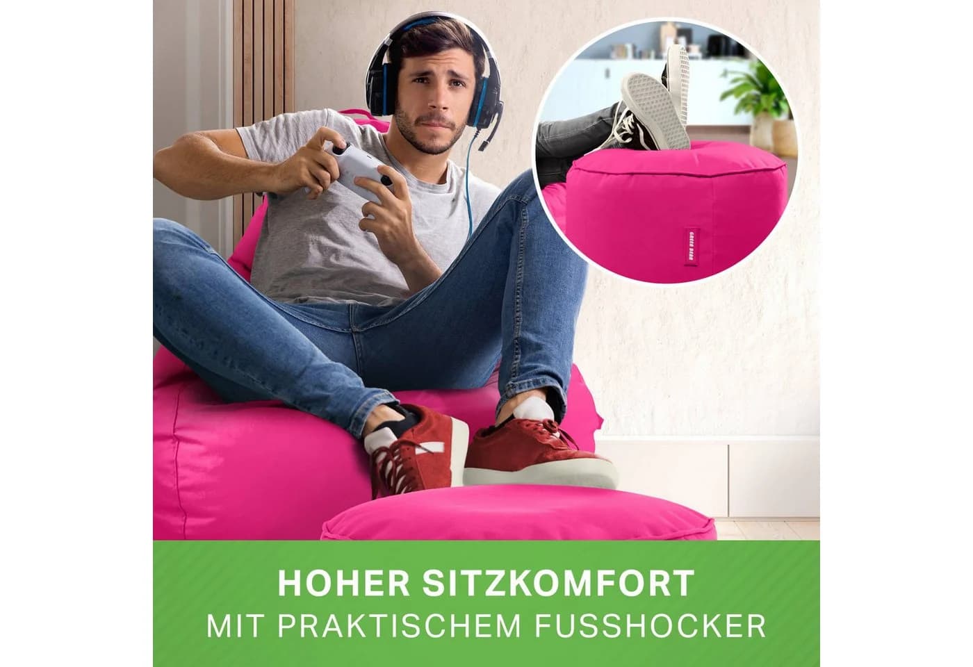 Green Bean Gaming Sitzsack + Hocker Cozy+Cube Rosa - Bild 4
