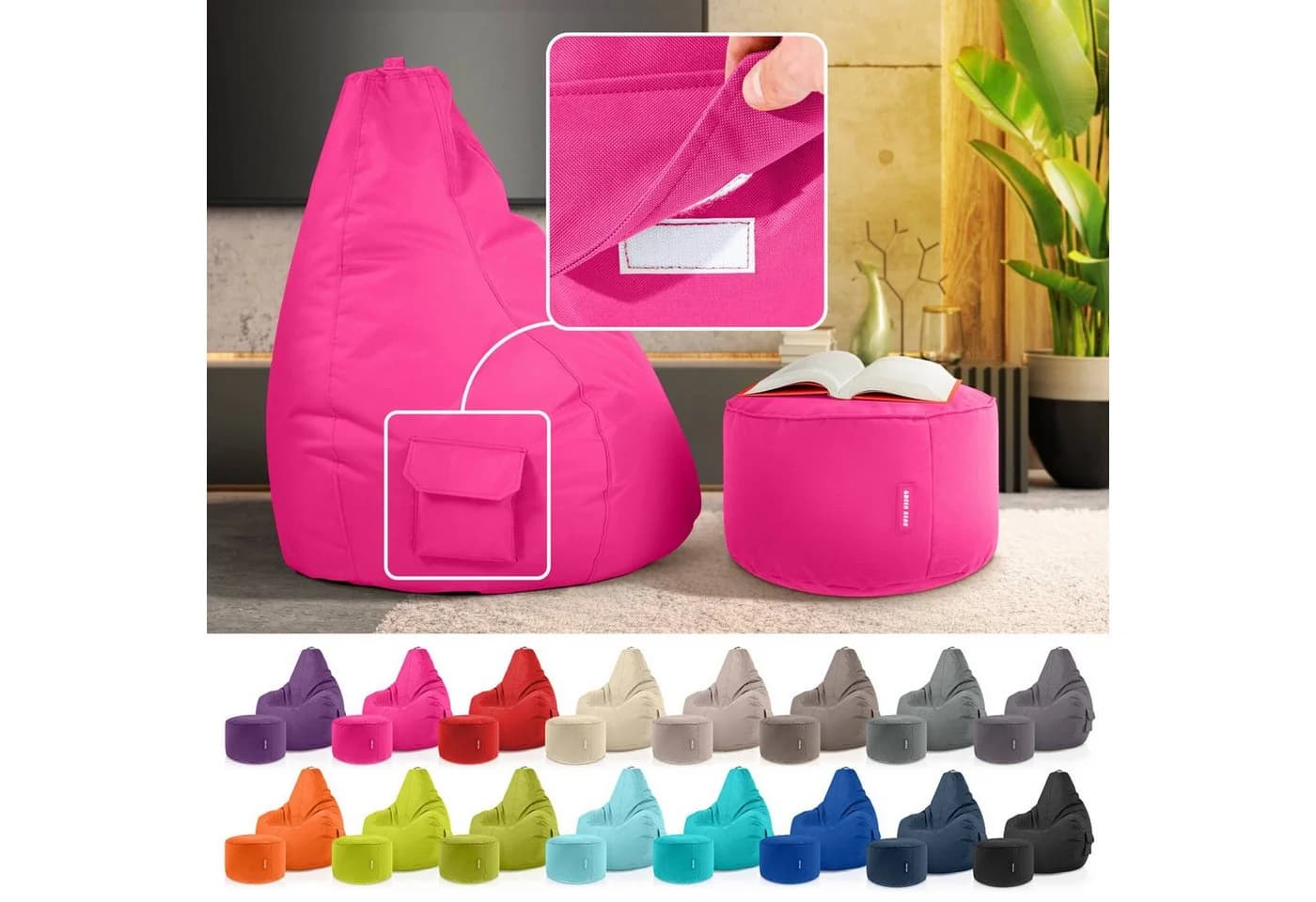 Green Bean Gaming Sitzsack + Hocker Cozy+Cube Rosa - Bild 5