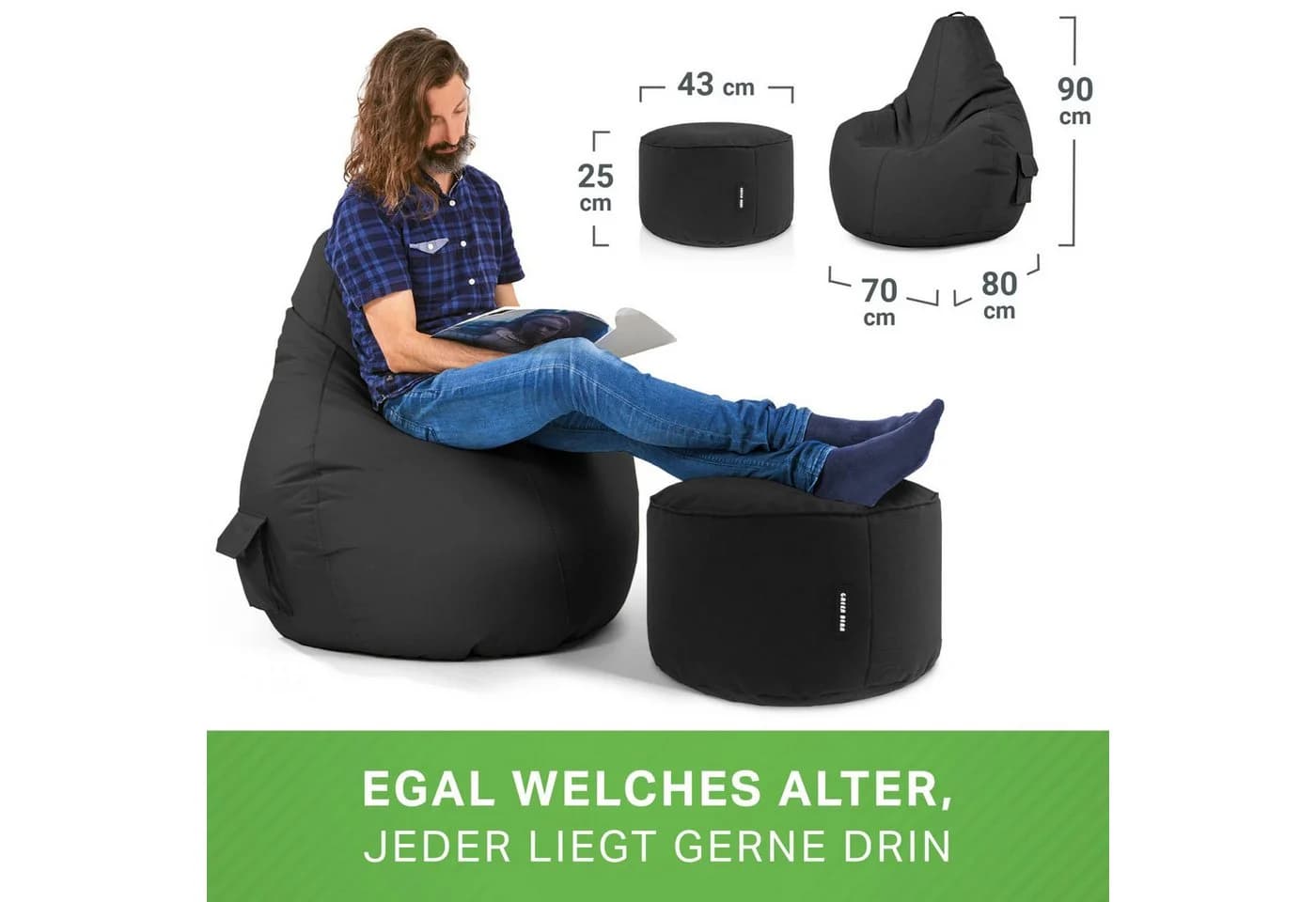 Green Bean Gaming Sitzsack + Hocker Cozy+Cube Schwarz - Bild 3
