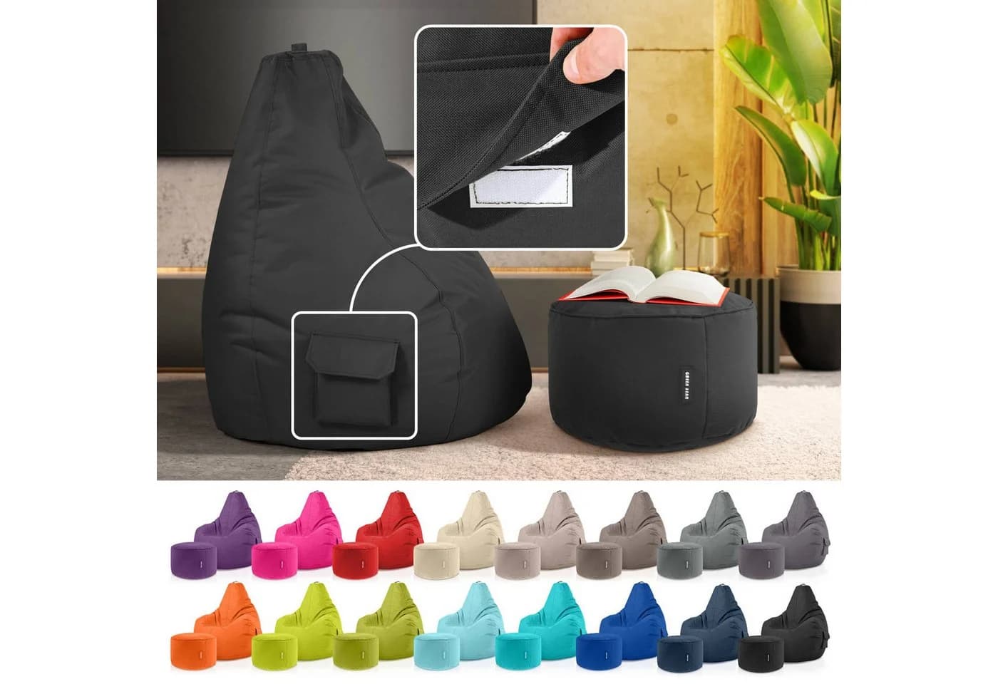Green Bean Gaming Sitzsack + Hocker Cozy+Cube Schwarz - Bild 5