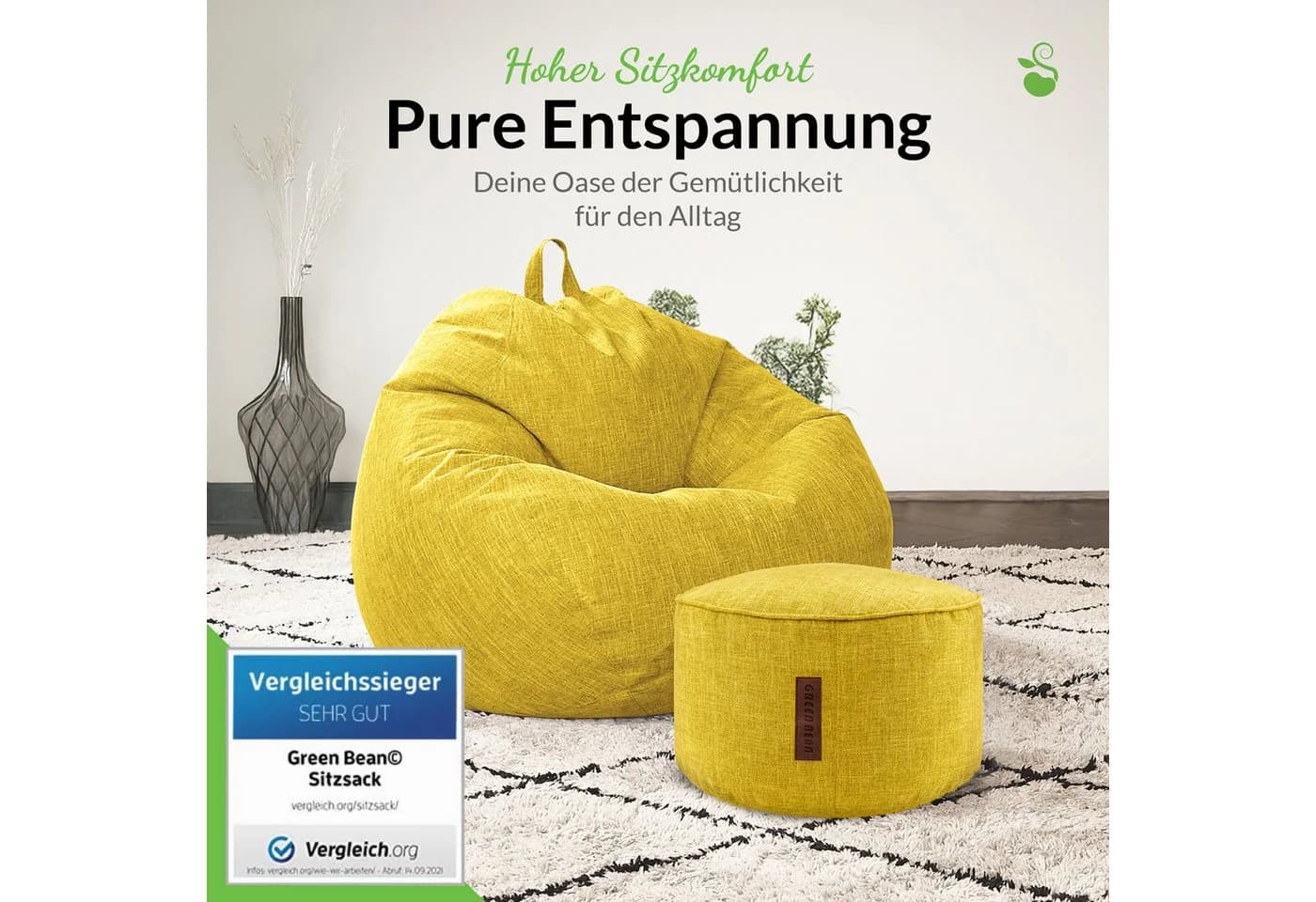 Green Bean Sitzsack Indoor Set mit Hocker Leinen EPS-Perlen - Bild 5