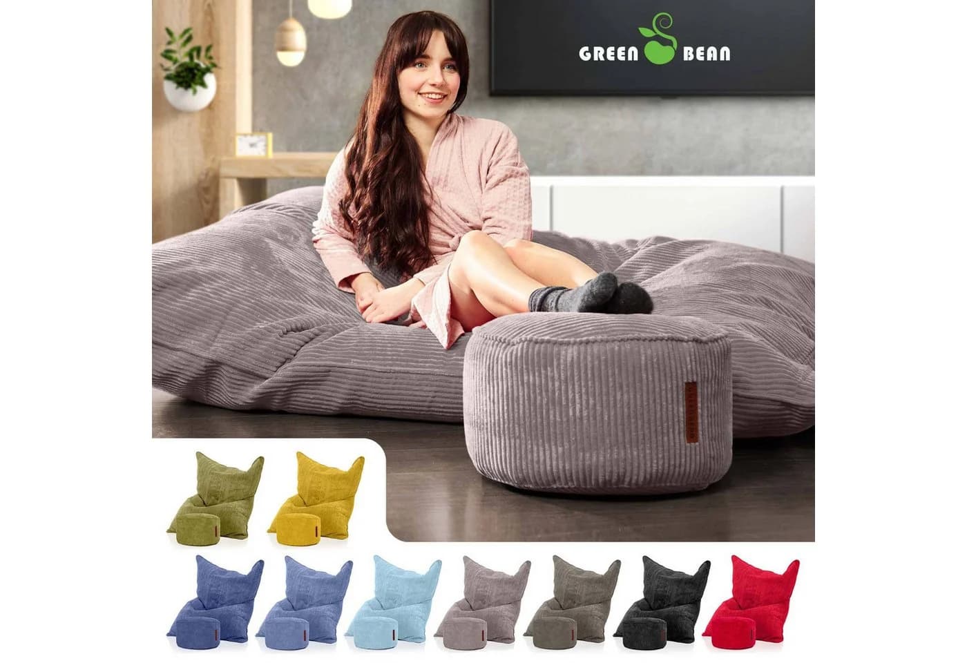 Green Bean Sitzsack XXL Grau Cord + Hocker Set - Bild 3
