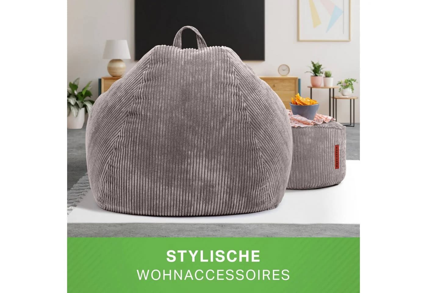 Green Bean Sitzsack XXL Scoop + Hocker Cord Grau Indoor - Bild 5