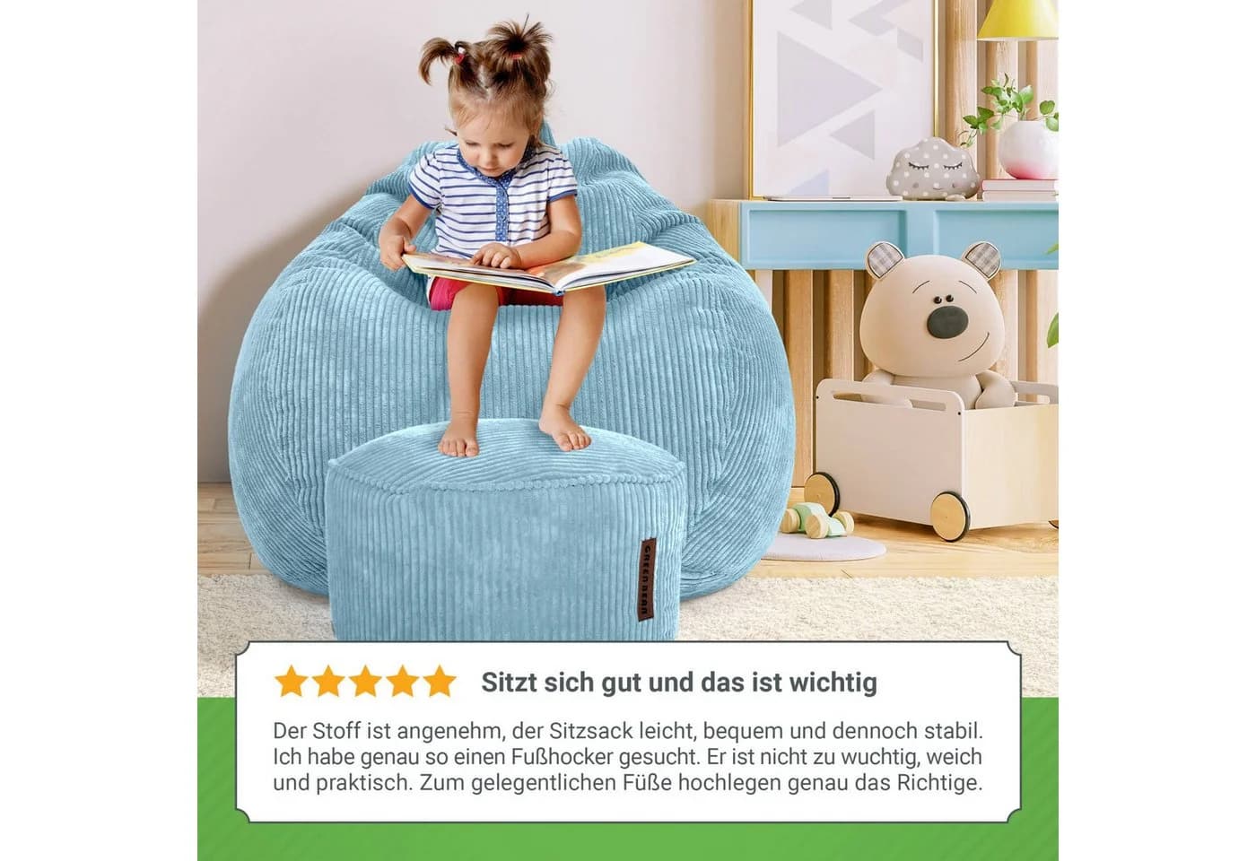 Green Bean Sitzsack XXL Set mit Hocker Cord Hellblau - Bild 4