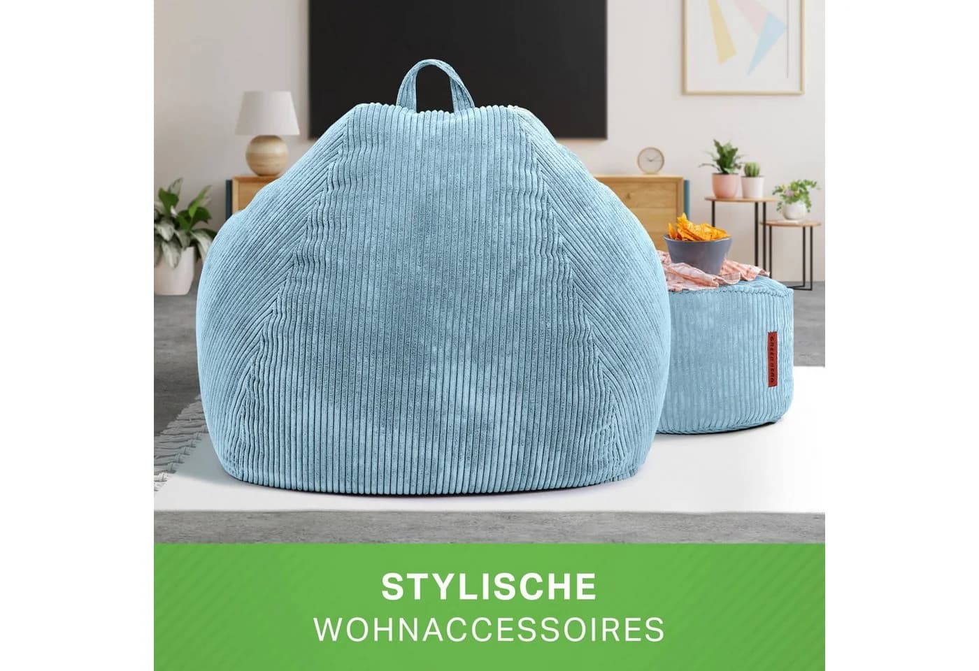 Green Bean Sitzsack XXL Set mit Hocker Cord Hellblau - Bild 5