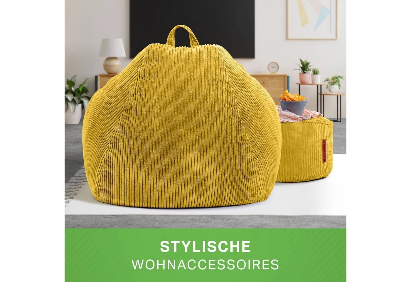 Green Bean Sitzsack XXL Set mit Hocker Cord Gelb - Bild 5