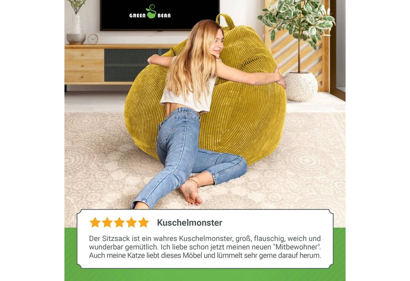 Green Bean Indoor Sitzsack Scoop Cord Gelb - Bild 4