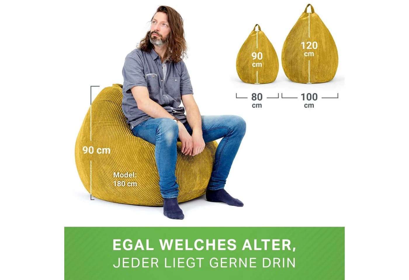 Green Bean Indoor Sitzsack Scoop Cord Gelb - Bild 5