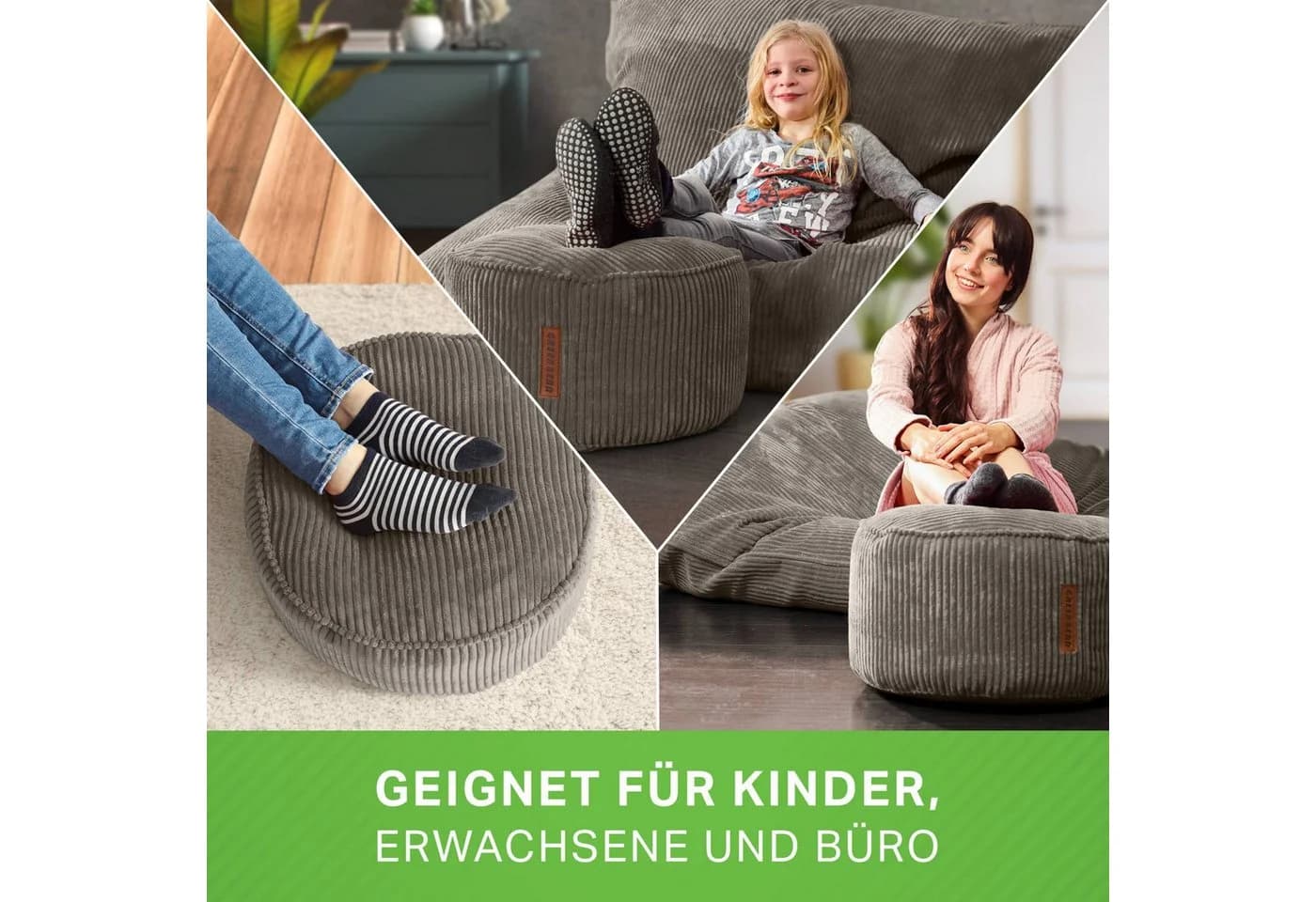 Green Bean Pouf Sitzhocker Cord Anthrazit EPS-Füllung