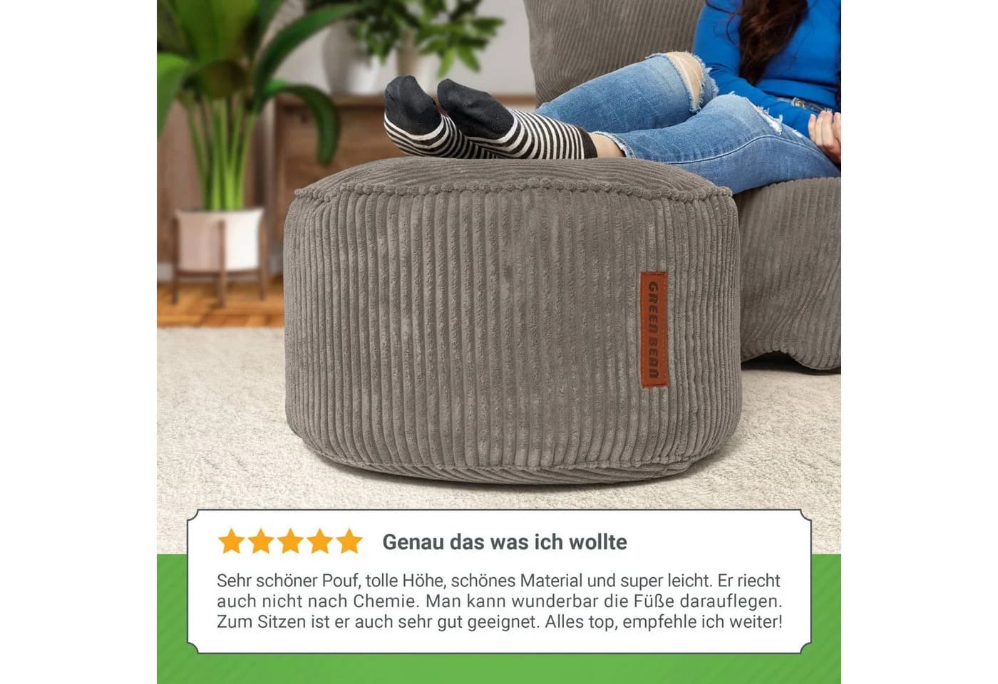 Green Bean Pouf Sitzhocker Cord Anthrazit EPS-Füllung - Bild 3