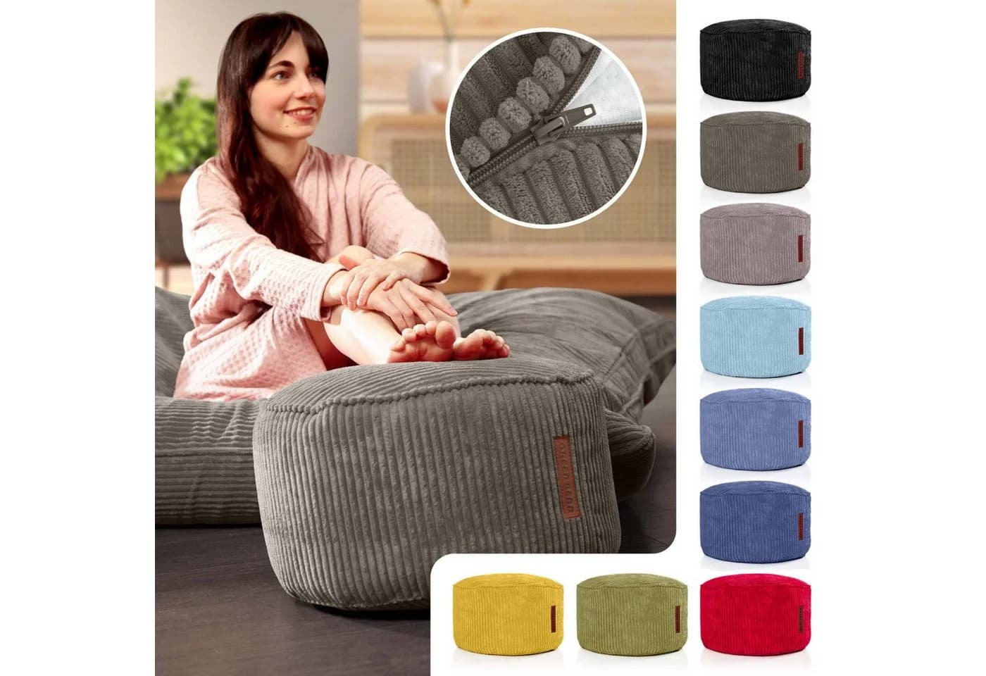 Green Bean Pouf Sitzhocker Cord Anthrazit EPS-Füllung - Bild 5