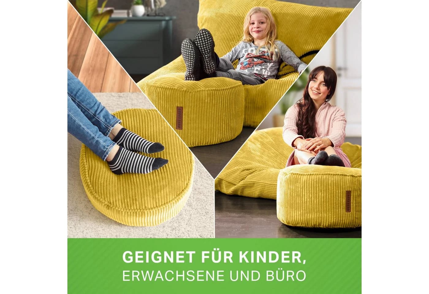 Green Bean Pouf Sitzhocker Cord 45x25cm Gelb Made in Germany