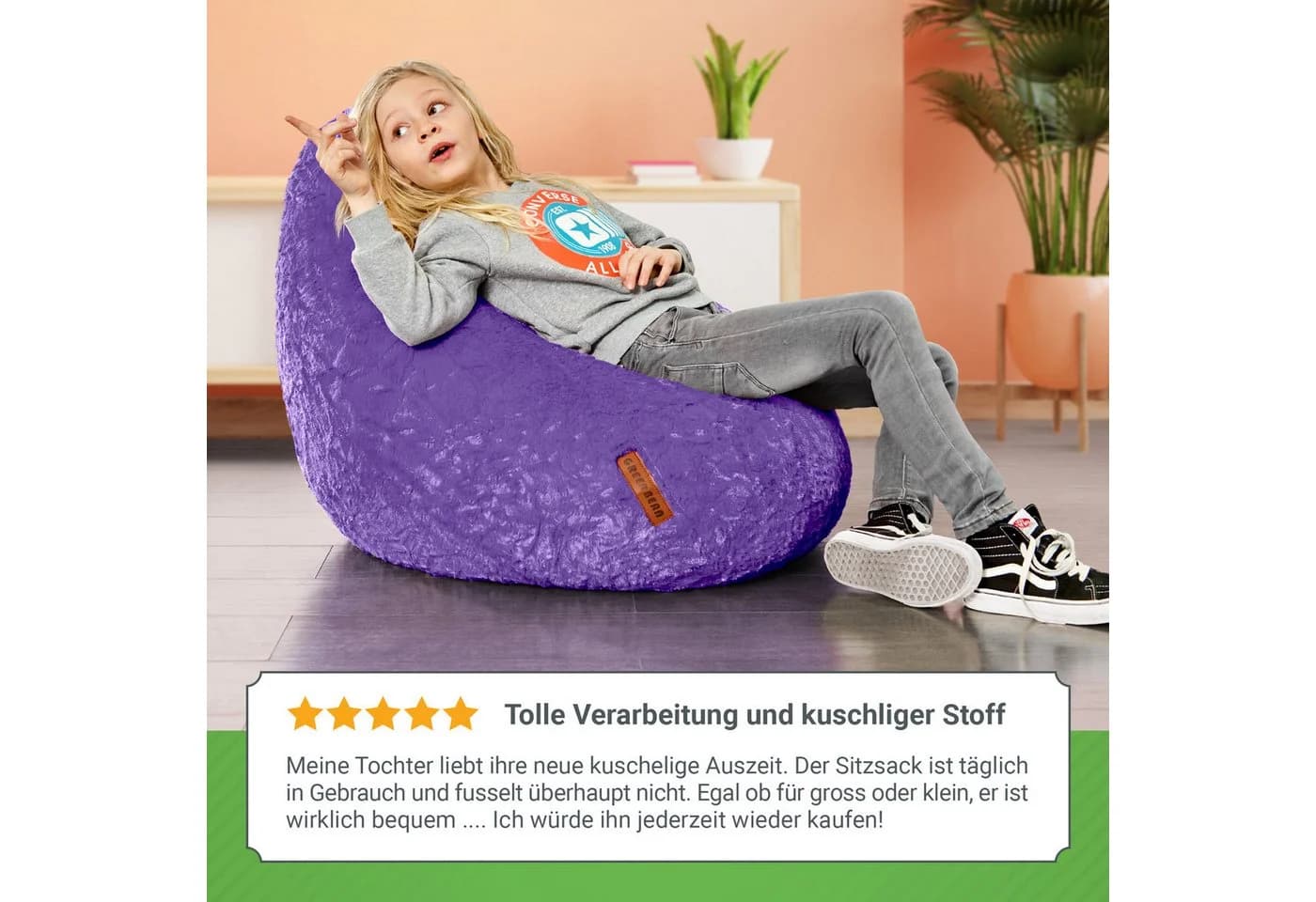 Green Bean Kinder-Sitzsack Plüsch Lila 60x45x45cm - Bild 3