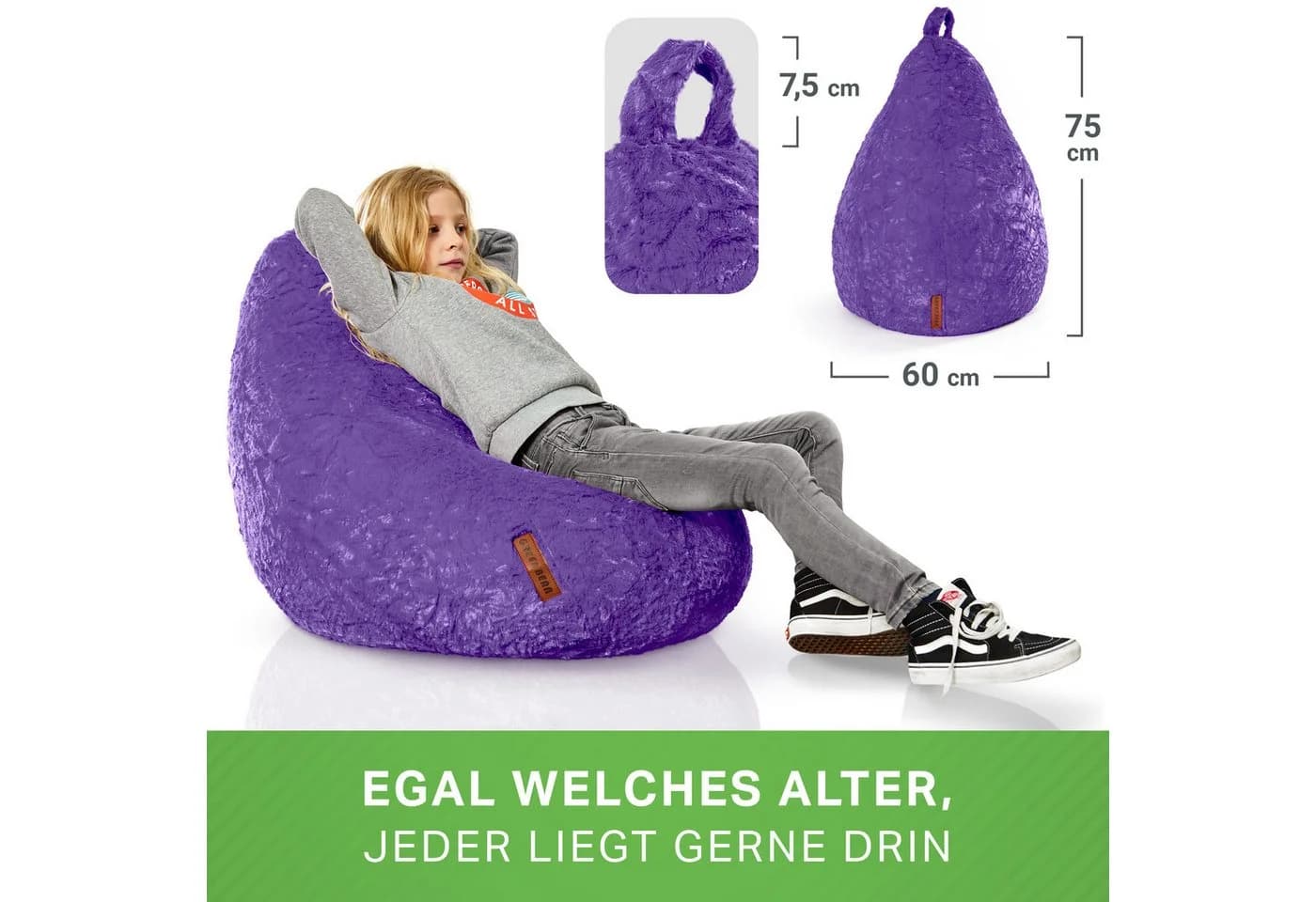 Green Bean Kinder-Sitzsack Plüsch Lila 60x45x45cm - Bild 4