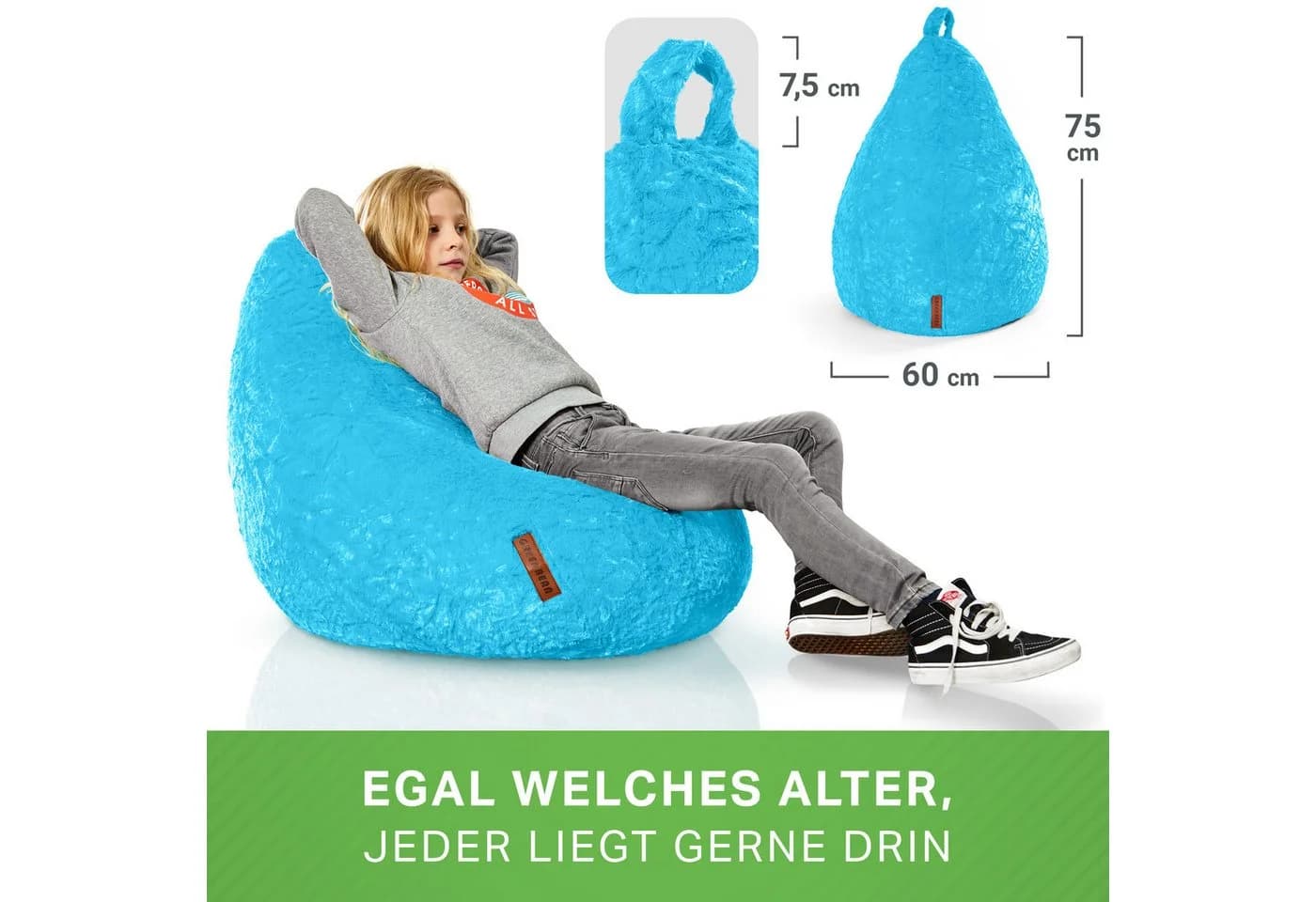Green Bean Kindersitzsack Plüsch Blau EPS-Perlen Füllung - Bild 4
