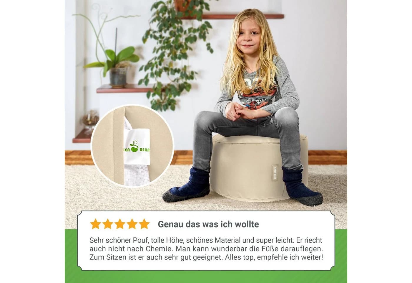 Green Bean Pouf Sitzsack-Hocker 45x25cm EPS-Perlen-Füllung - Bild 3