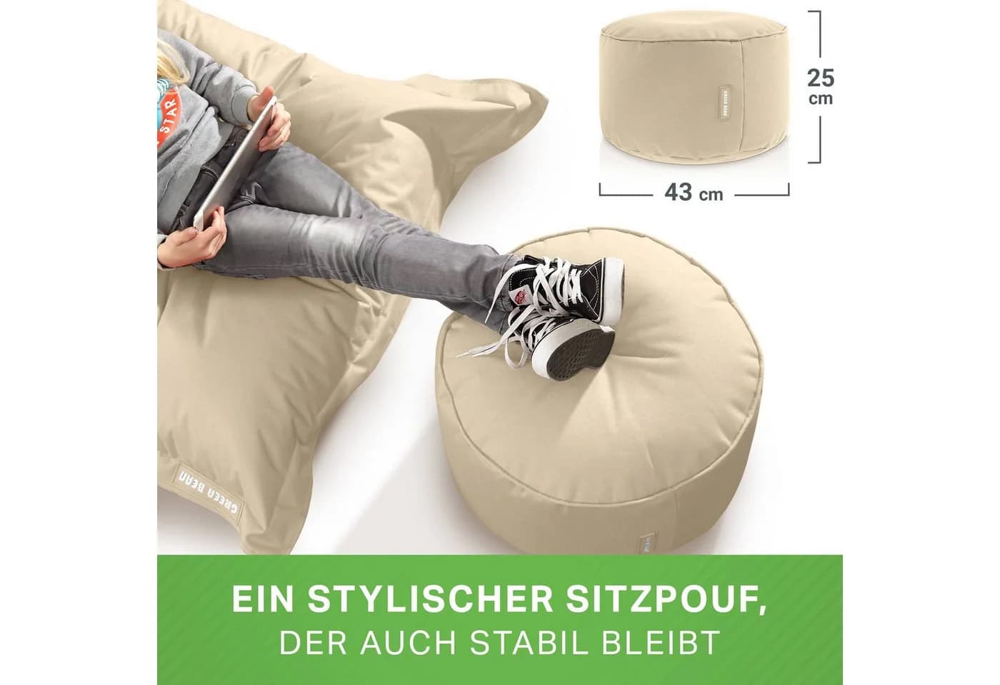 Green Bean Pouf Sitzsack-Hocker 45x25cm EPS-Perlen-Füllung - Bild 4