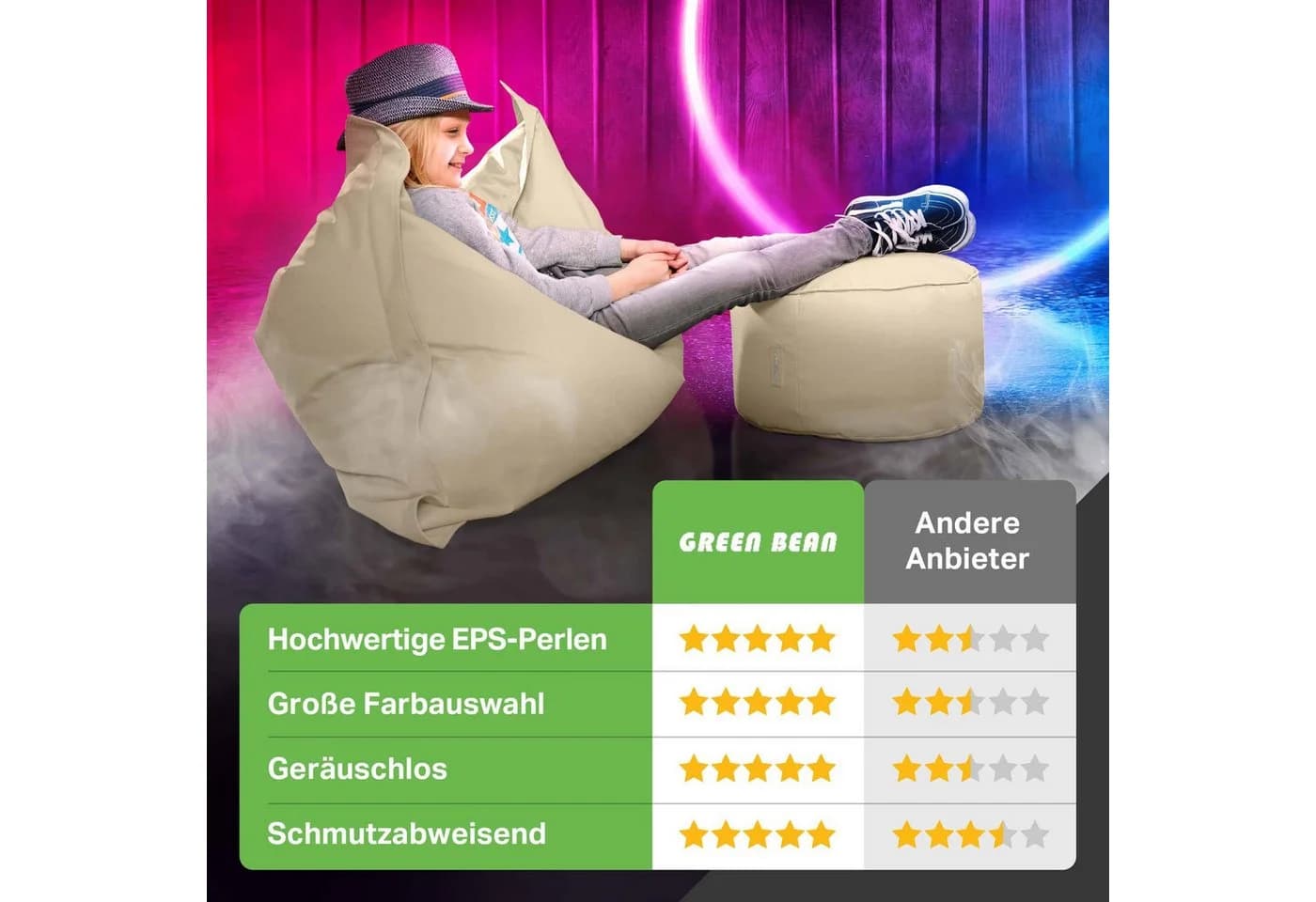 Green Bean Pouf Sitzsack-Hocker 45x25cm EPS-Perlen-Füllung - Bild 5