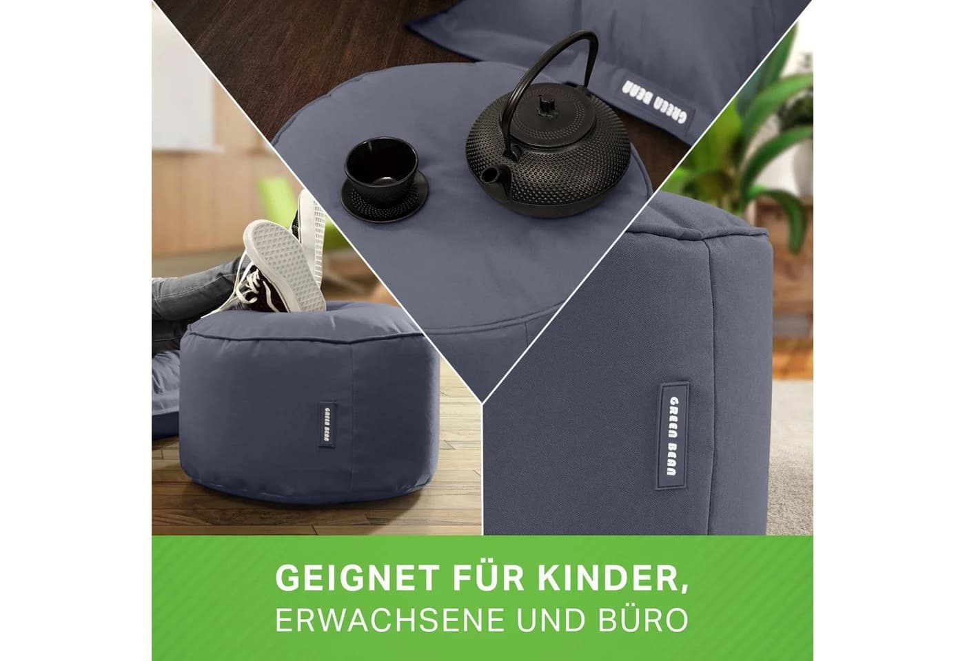 Green Bean Pouf Stay Grau - Sitzwürfel mit EPS-Perlen