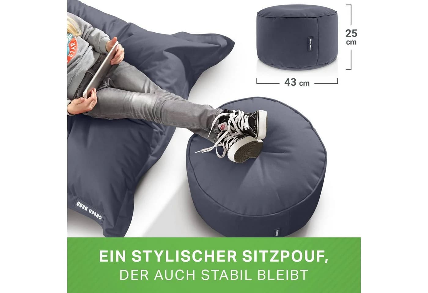 Green Bean Pouf Stay Grau - Sitzwürfel mit EPS-Perlen - Bild 4