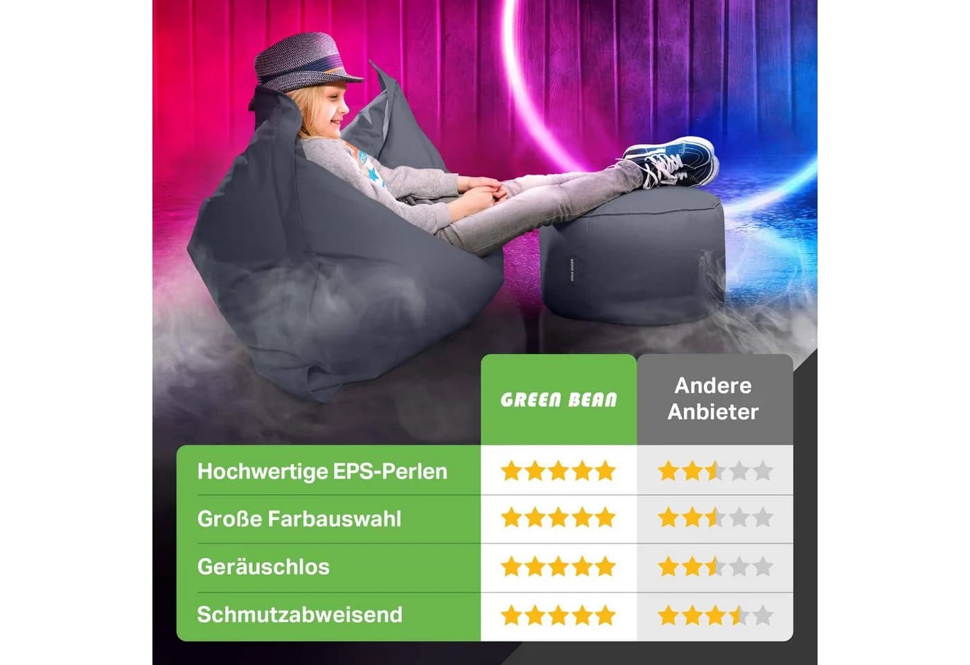 Green Bean Pouf Stay Grau - Sitzwürfel mit EPS-Perlen - Bild 5