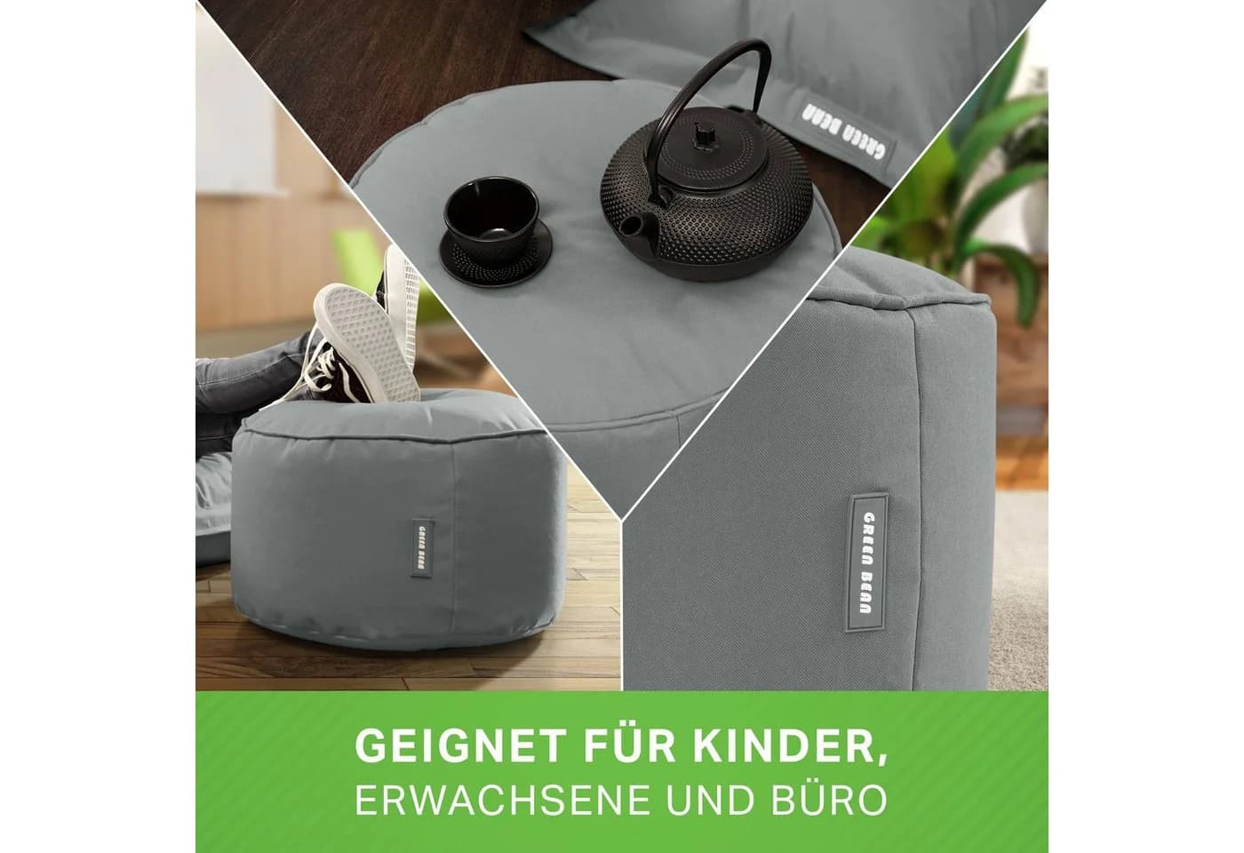 Green Bean Pouf Stay Grau - Vielseitiger Sitzwürfel mit EPS-Perlen