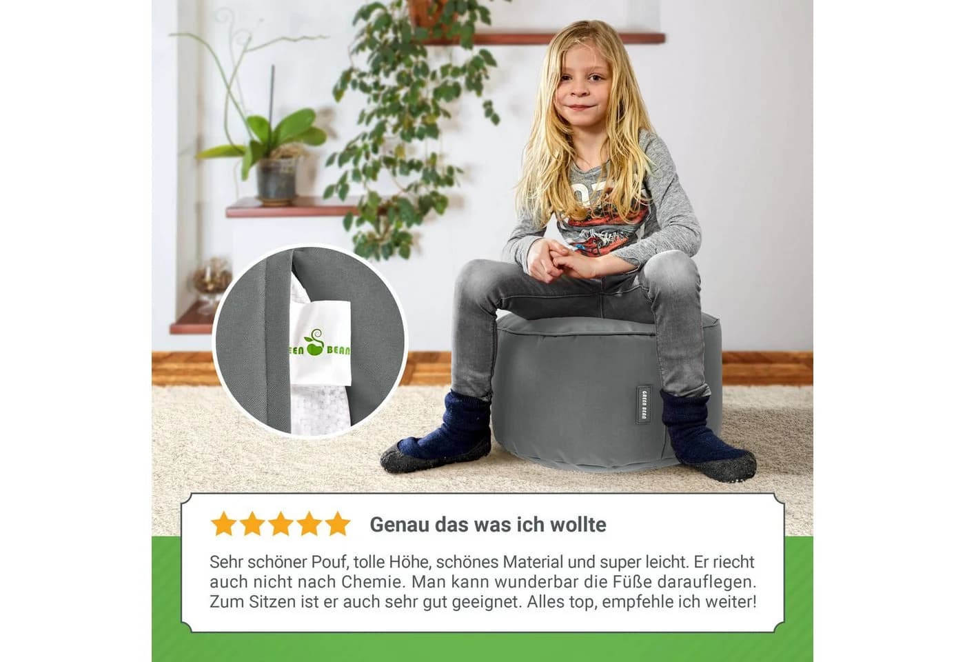 Green Bean Pouf Stay Grau - Vielseitiger Sitzwürfel mit EPS-Perlen - Bild 3